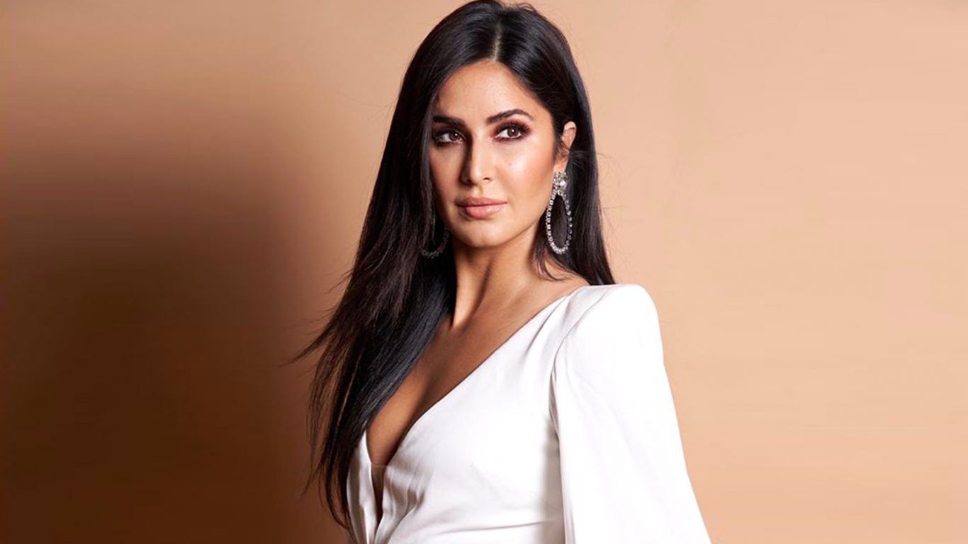 Katrina Kaif wears a white Alex Perry gown with diamond earrings