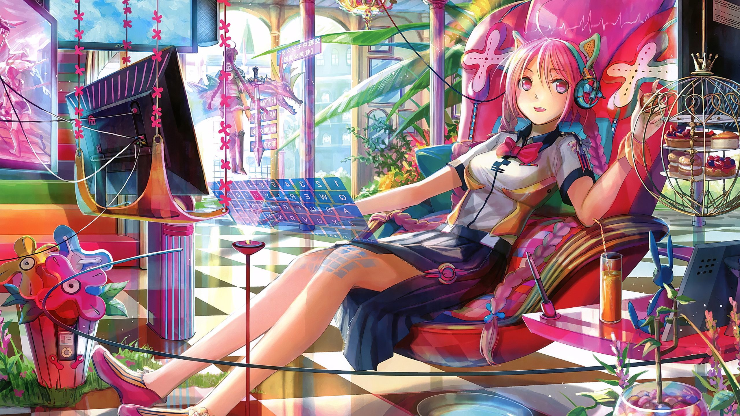Colorful Anime Girl Chilling 4k 1440P Resolution HD 4k