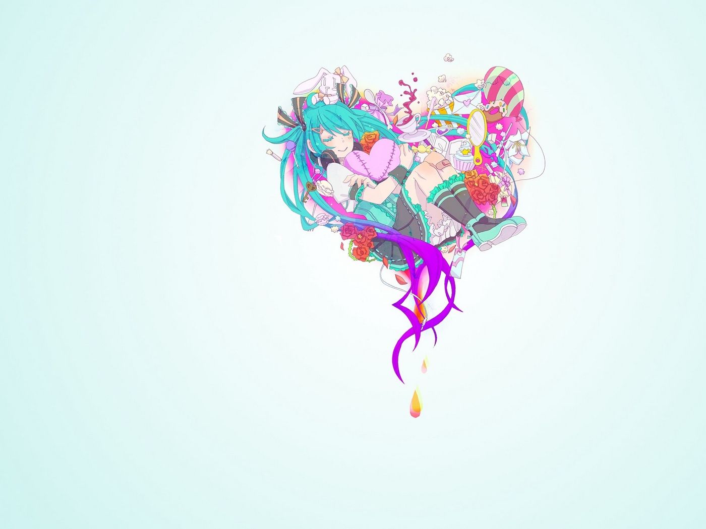 Download wallpaper 1400x1050 anime, girl, heart, colorful standard