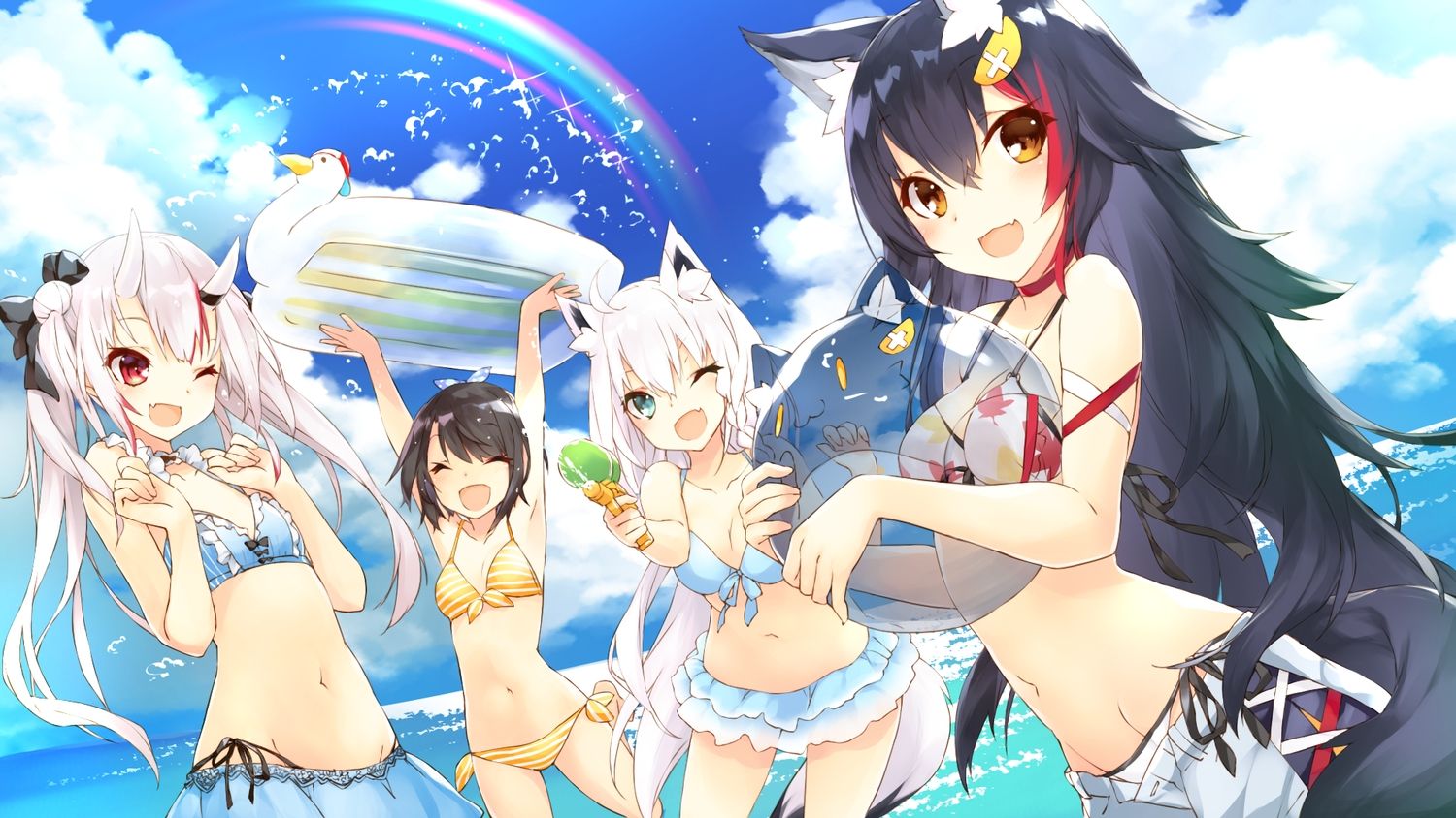 animal ears ball bikini breast hold breasts cleavage demon fang