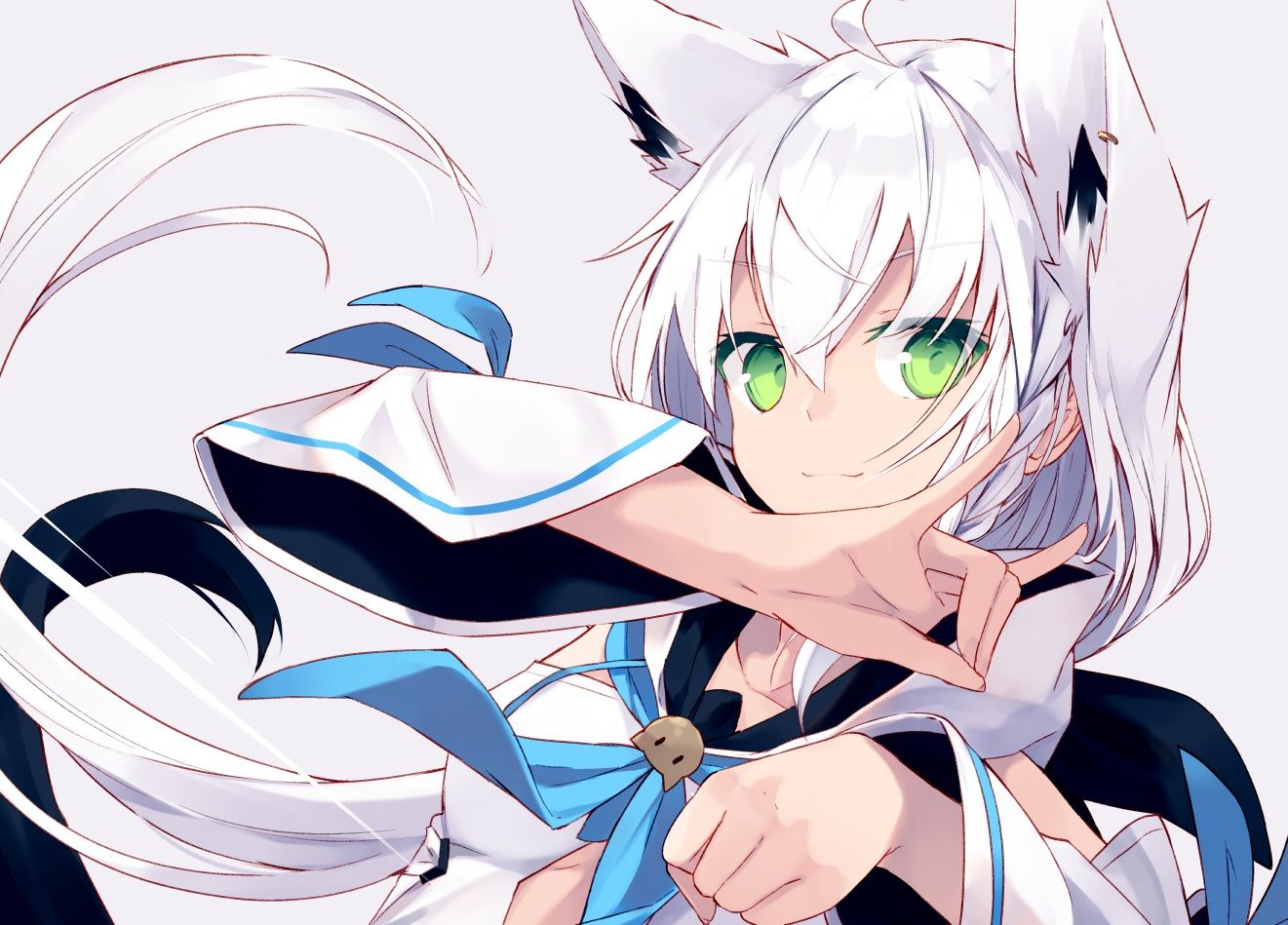animal ears close foxgirl gray green eyes hololive nagishiro mito