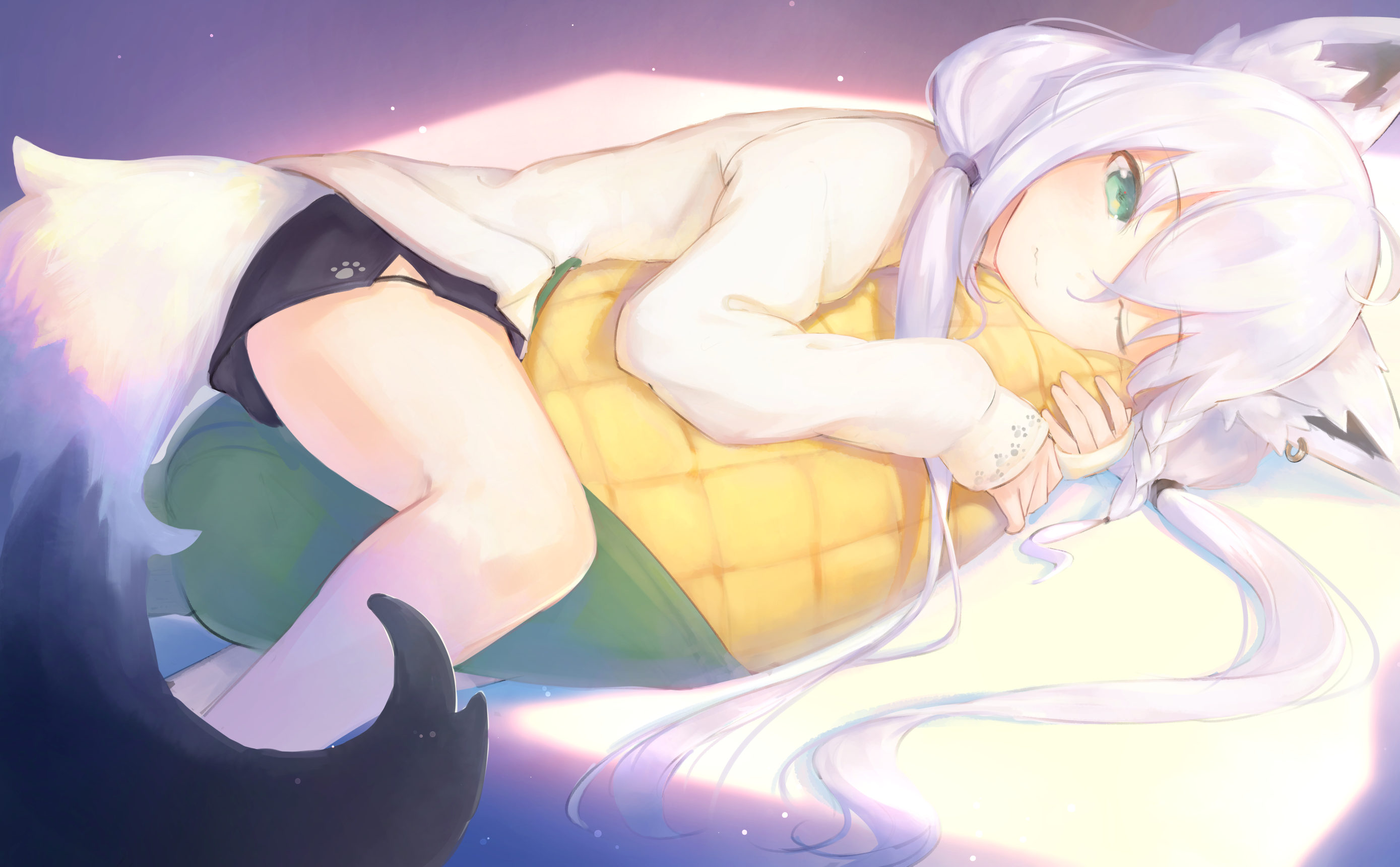 animal tail, #white hair, #cat girl, #Shirakami Fubuki, #anime