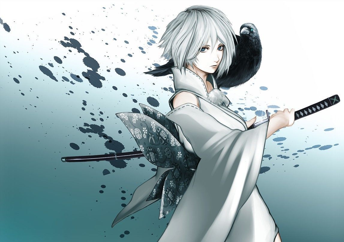 katana, #white hair, #anime girls, #anime wallpaper. Samurai