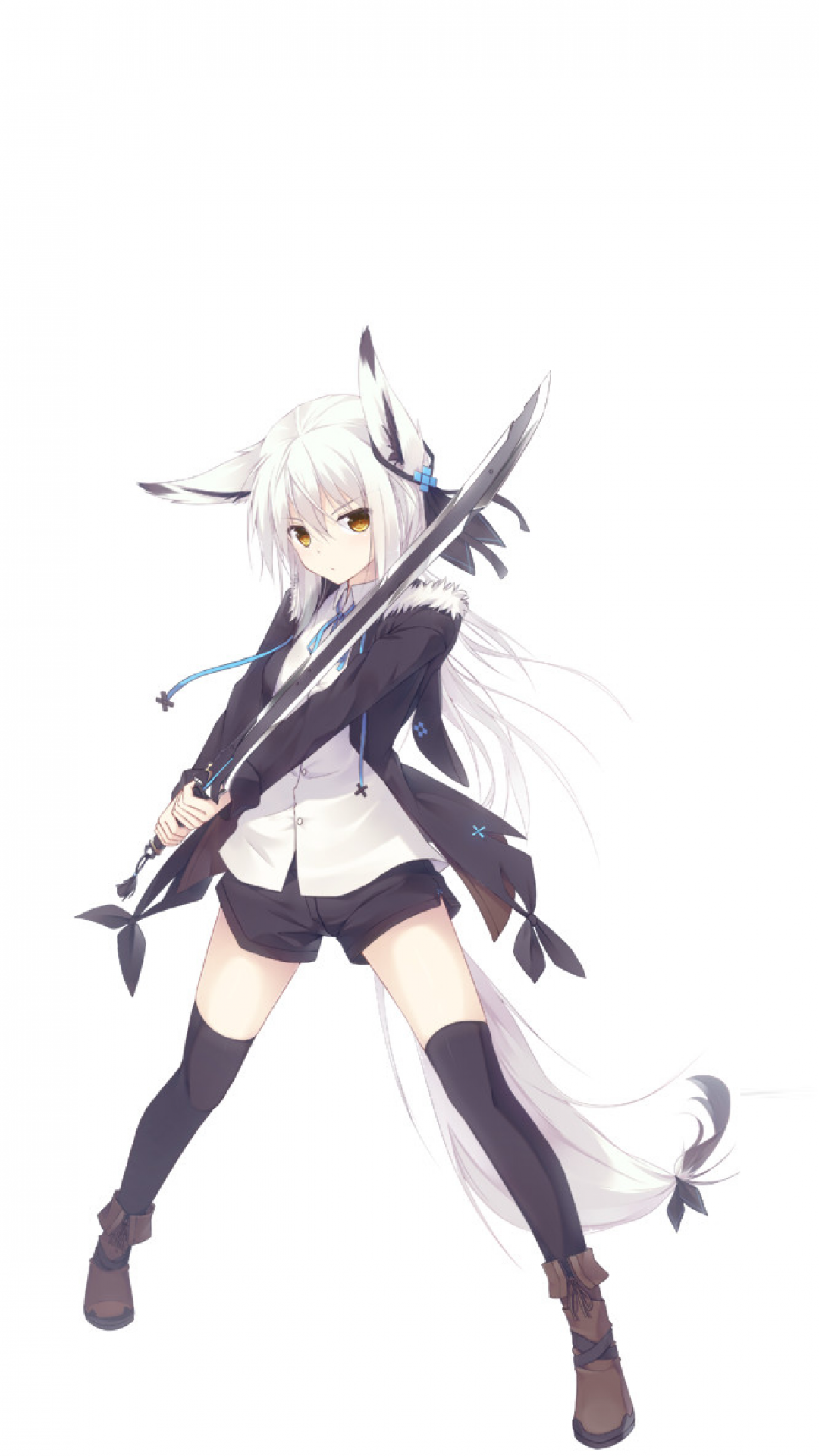 Download 1080x1920 Anime Girl, Sword, Animal Ears, White Hair