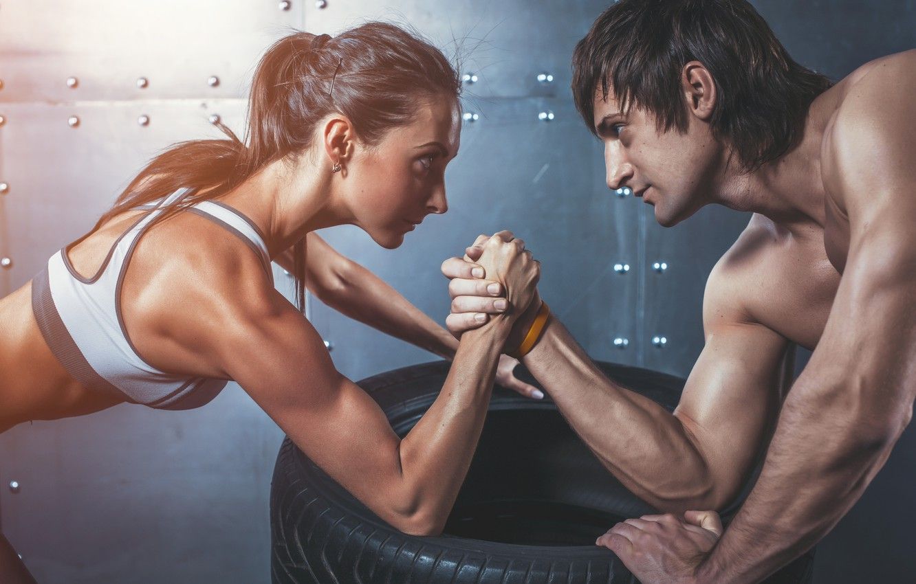 Wallpaper woman, man, concentration, arm wrestling, physical state image for desktop, section спорт