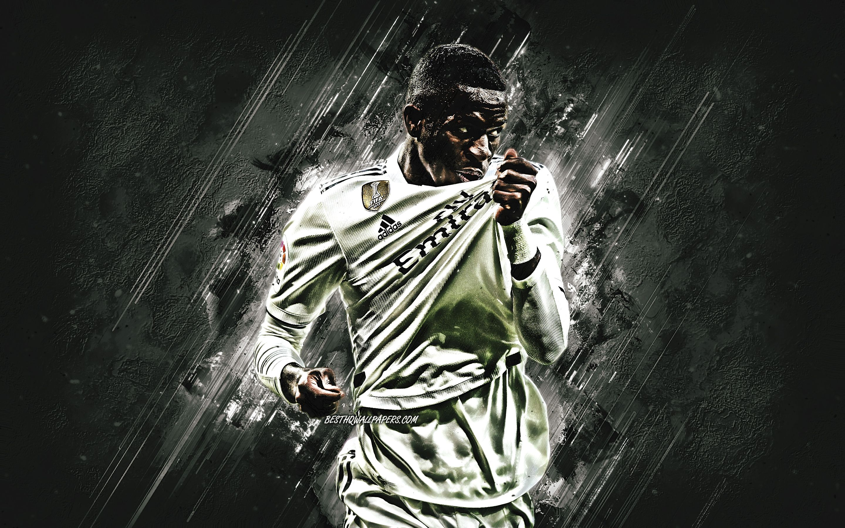 Download wallpaper Vinicius Junior, black stone, Real Madrid FC