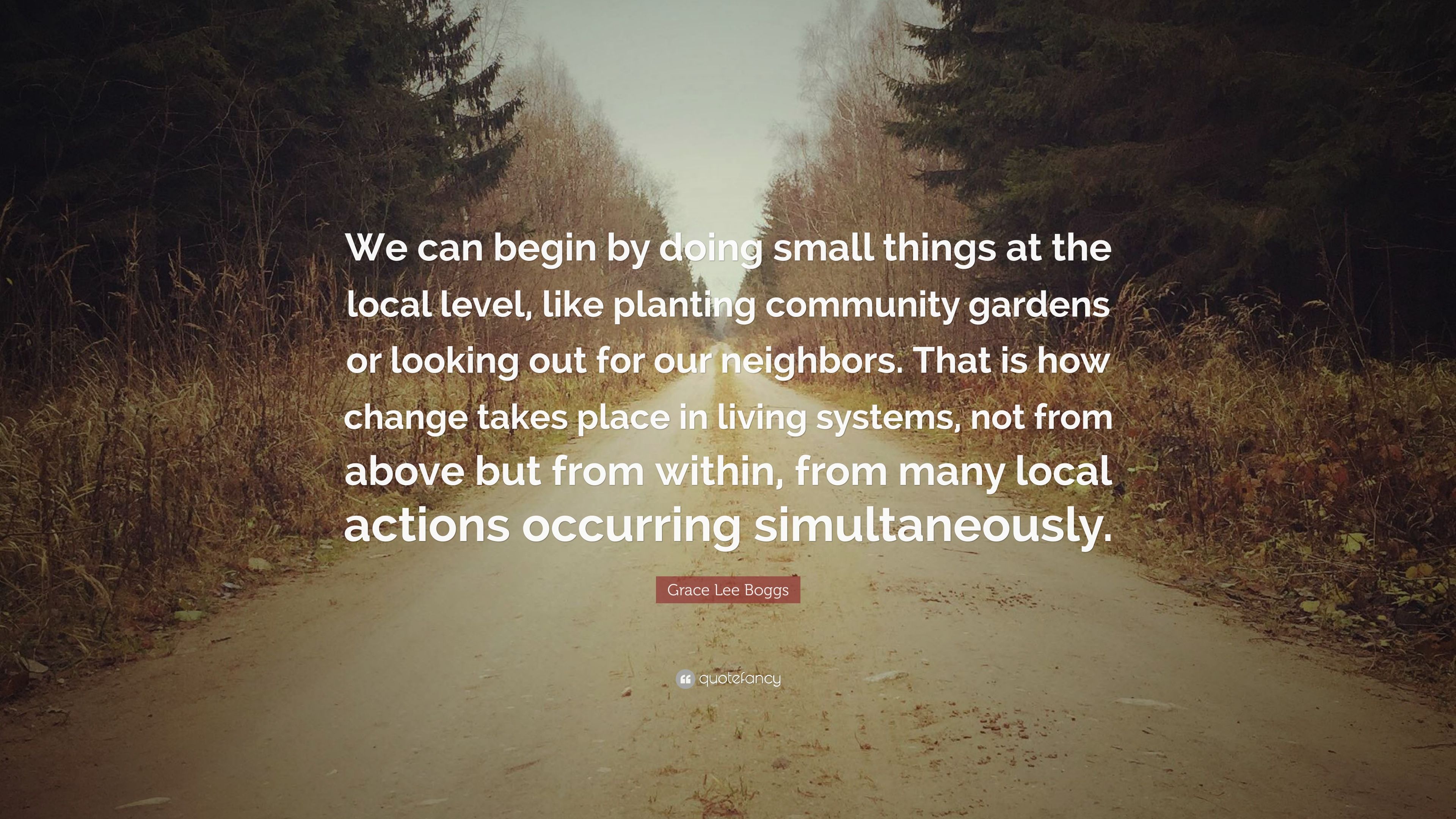 Grace Lee Boggs Quote: “We can begin by doing small things