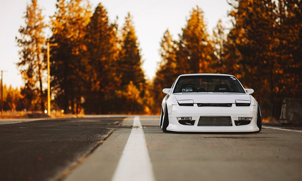 Desktop Wallpaper Nissan 240SX Stance White Cars Front