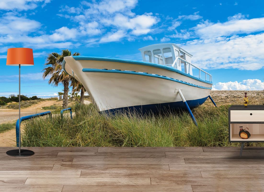 Beach Boat Wallpaper Mural