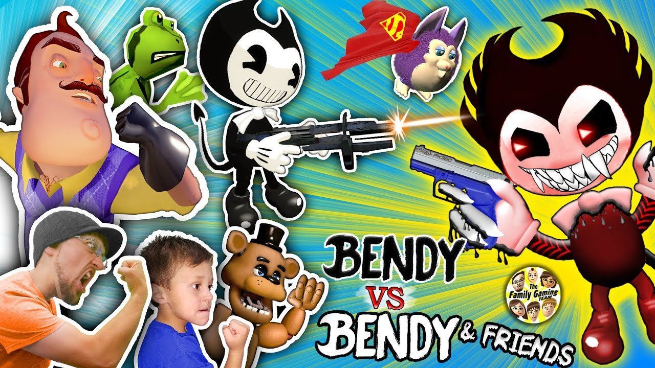 BENDY & THE INK MACHINE GUNS vs. HELLO NEIGHBOR, FGTEEV, AMAZING