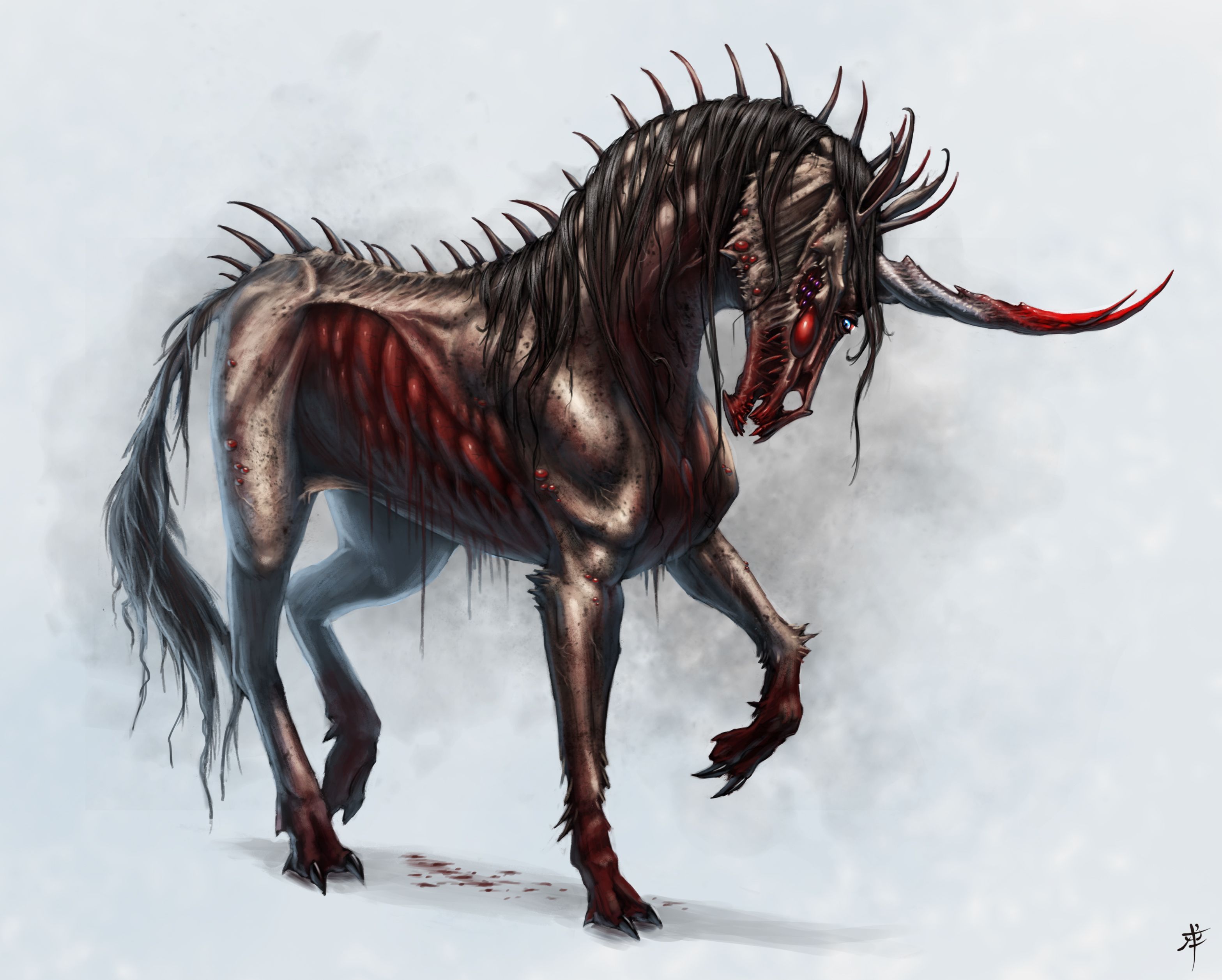 evil demented drawings unicorn, Unicorn