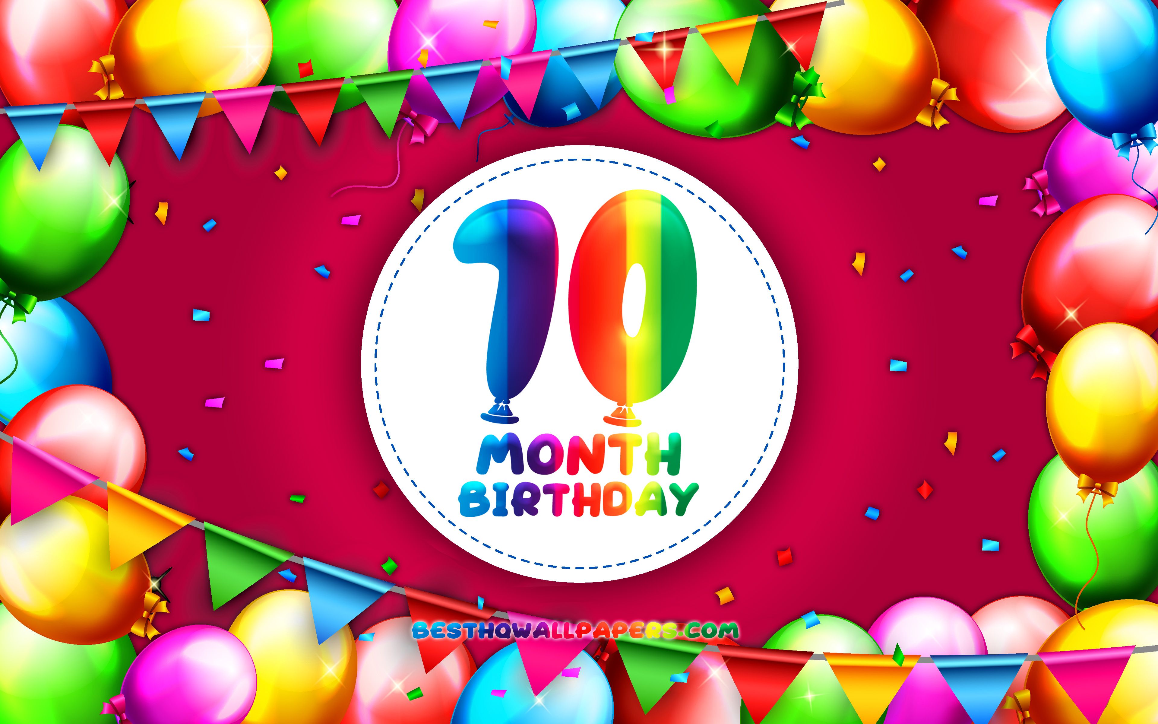 Download wallpaper Happy 10th Month birthday, 4k, colorful