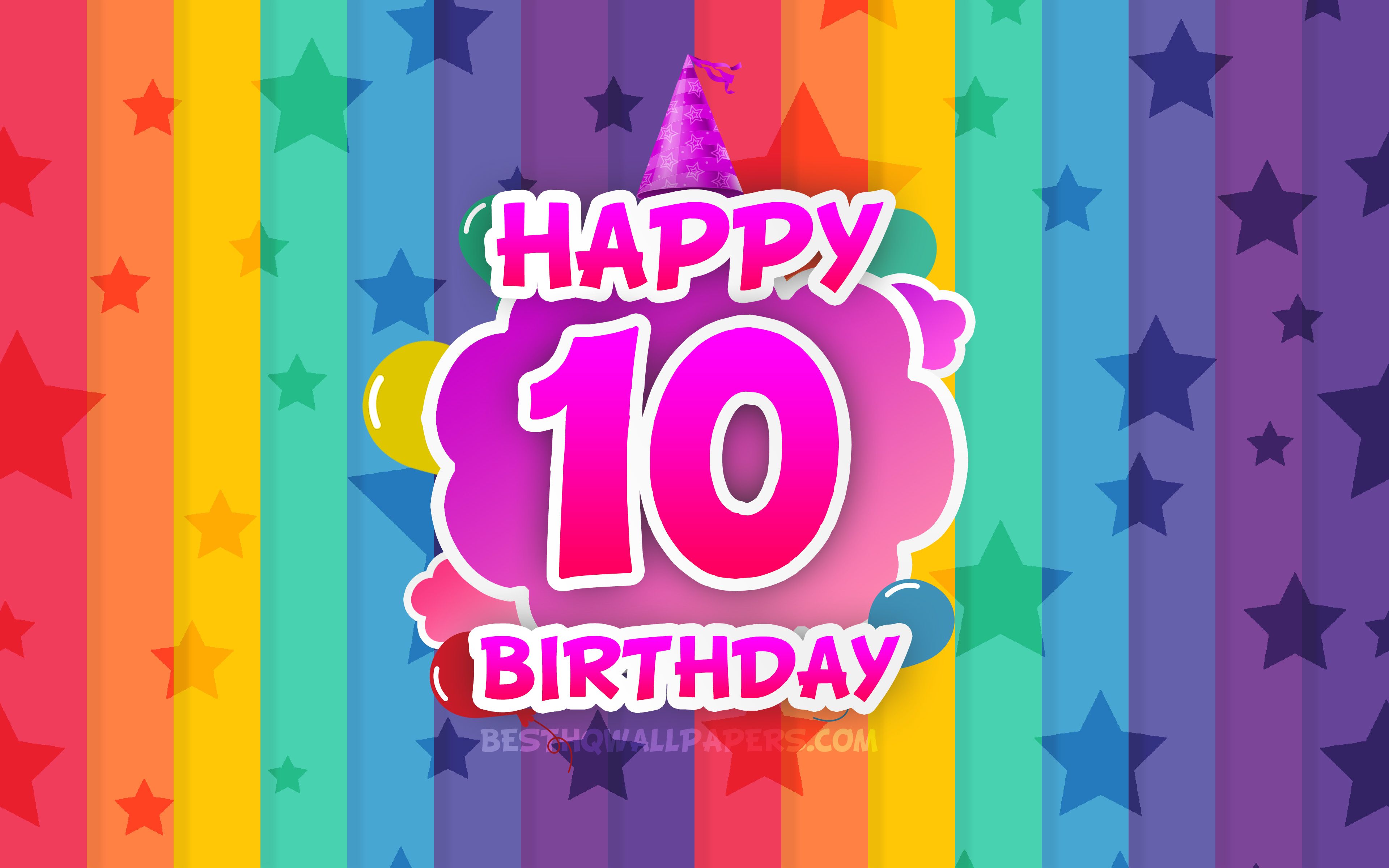 Download wallpapers Happy 10th birthday, colorful clouds, 4k.