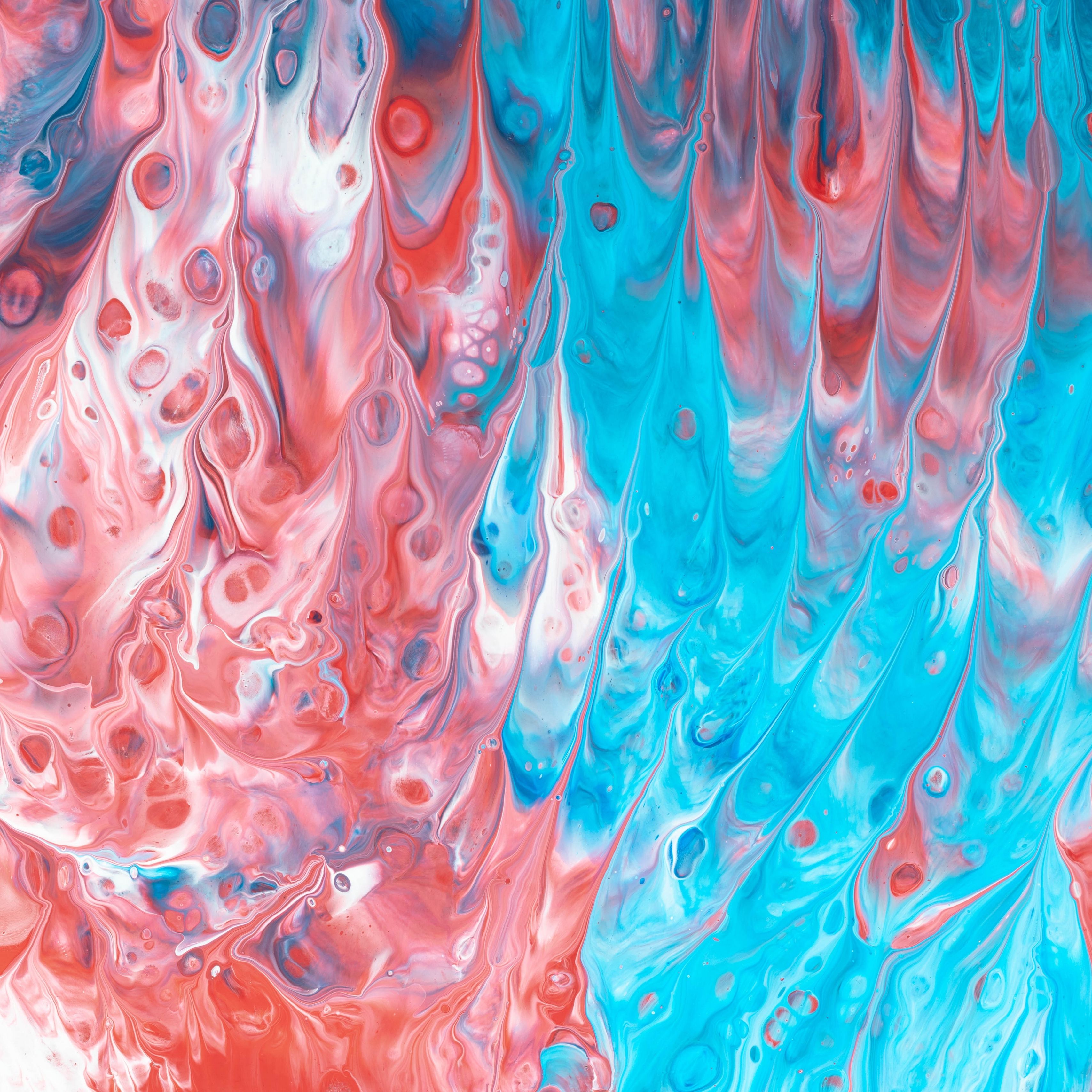 Download wallpapers 3415x3415 paint, drips, blue, red, bumps ipad