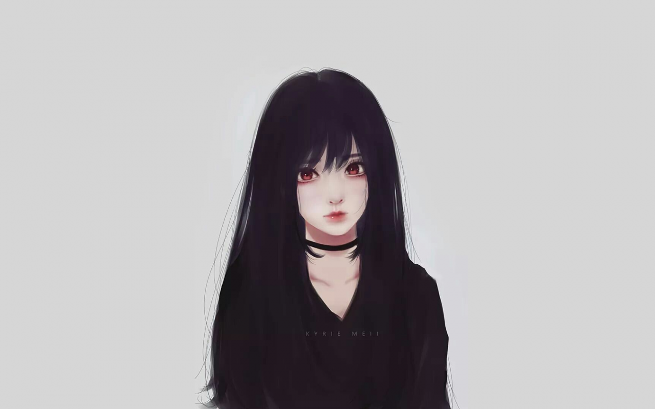 Anime Girl Dark Red Hair