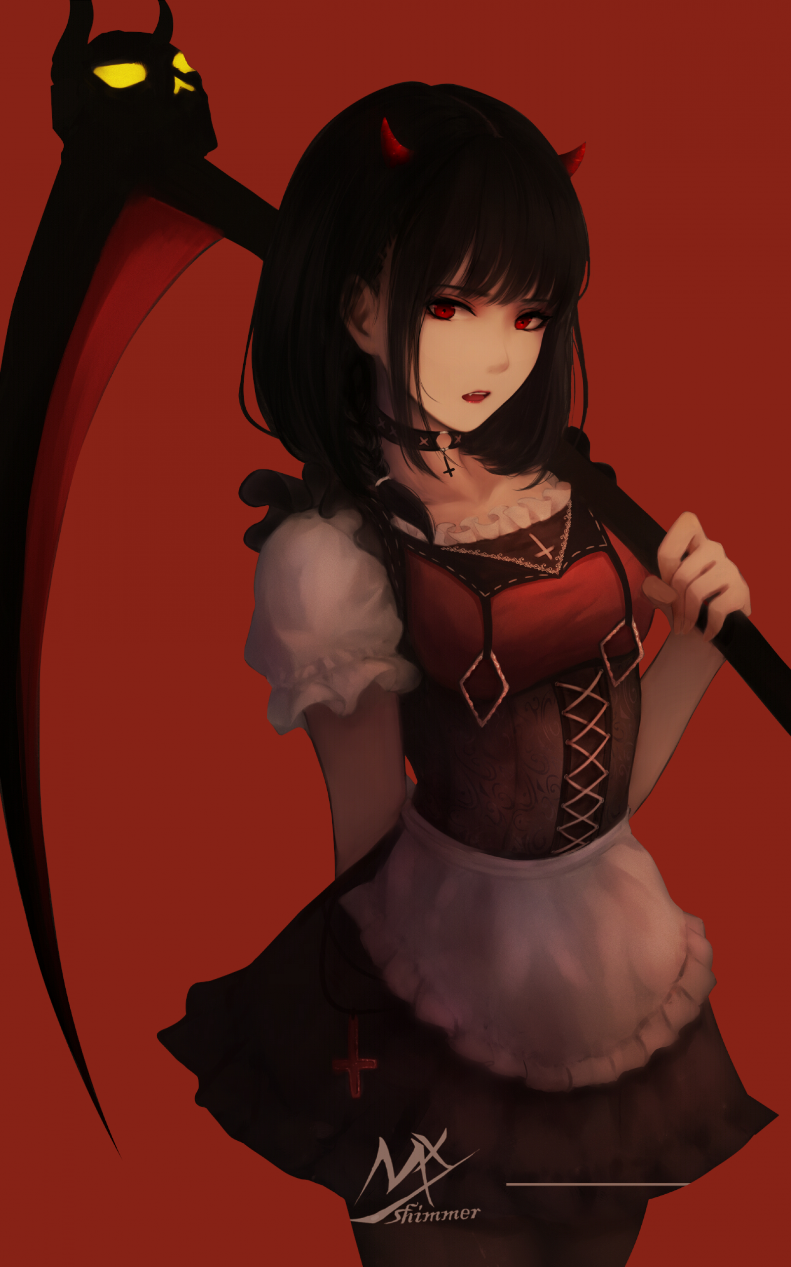 Download 1600x2560 Anime Girl, Scythe, Black Hair, Red Eye Wallpaper for Google Nexus 10