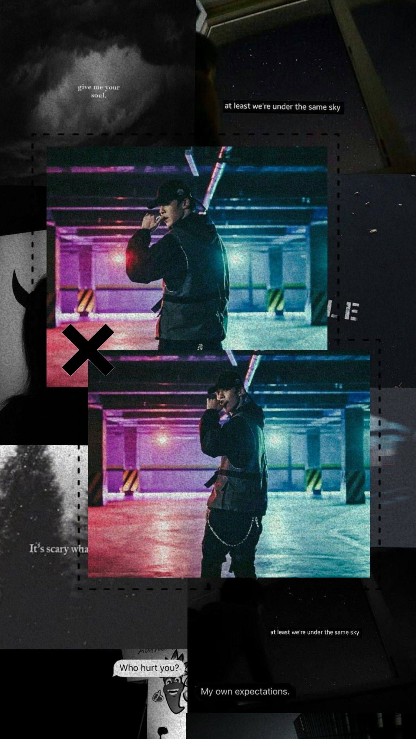 freetoedit kpop kq ateez yunho black wallpaper sad