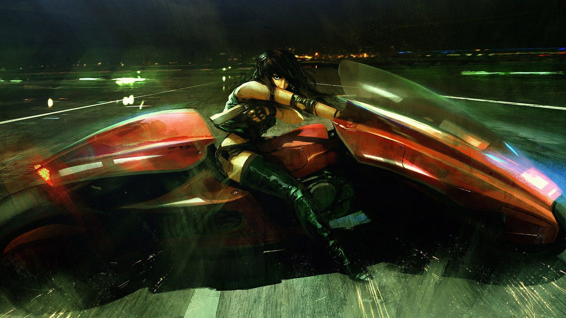 Akira, futuristic, motorcycle, women with bikes, cyberpunk, HD