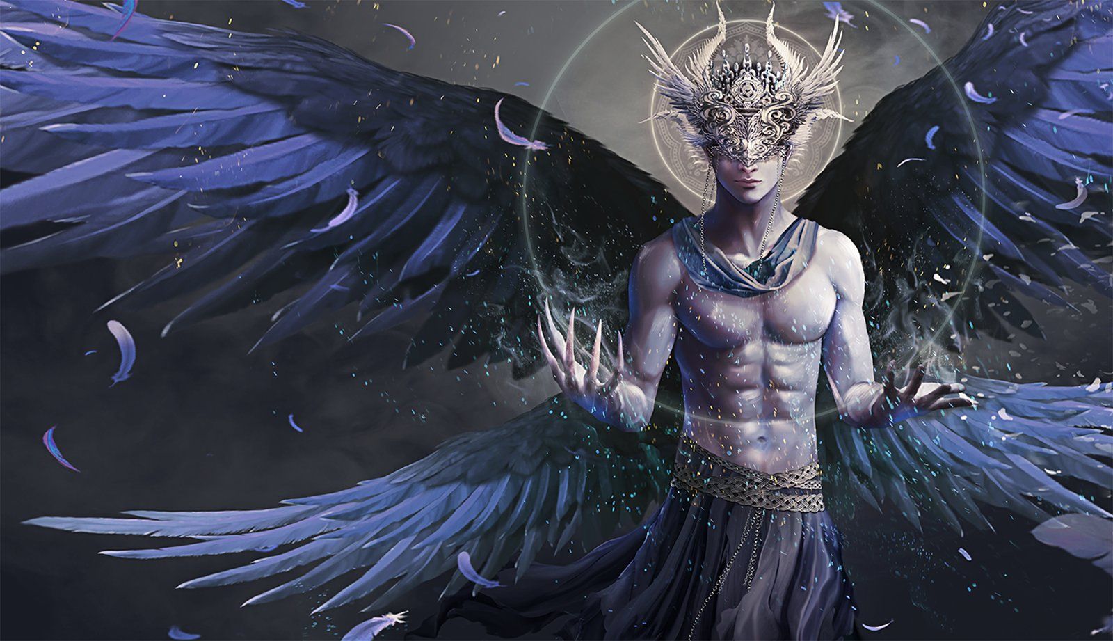 Original fantasy angel wings magic feather male wallpaperx921