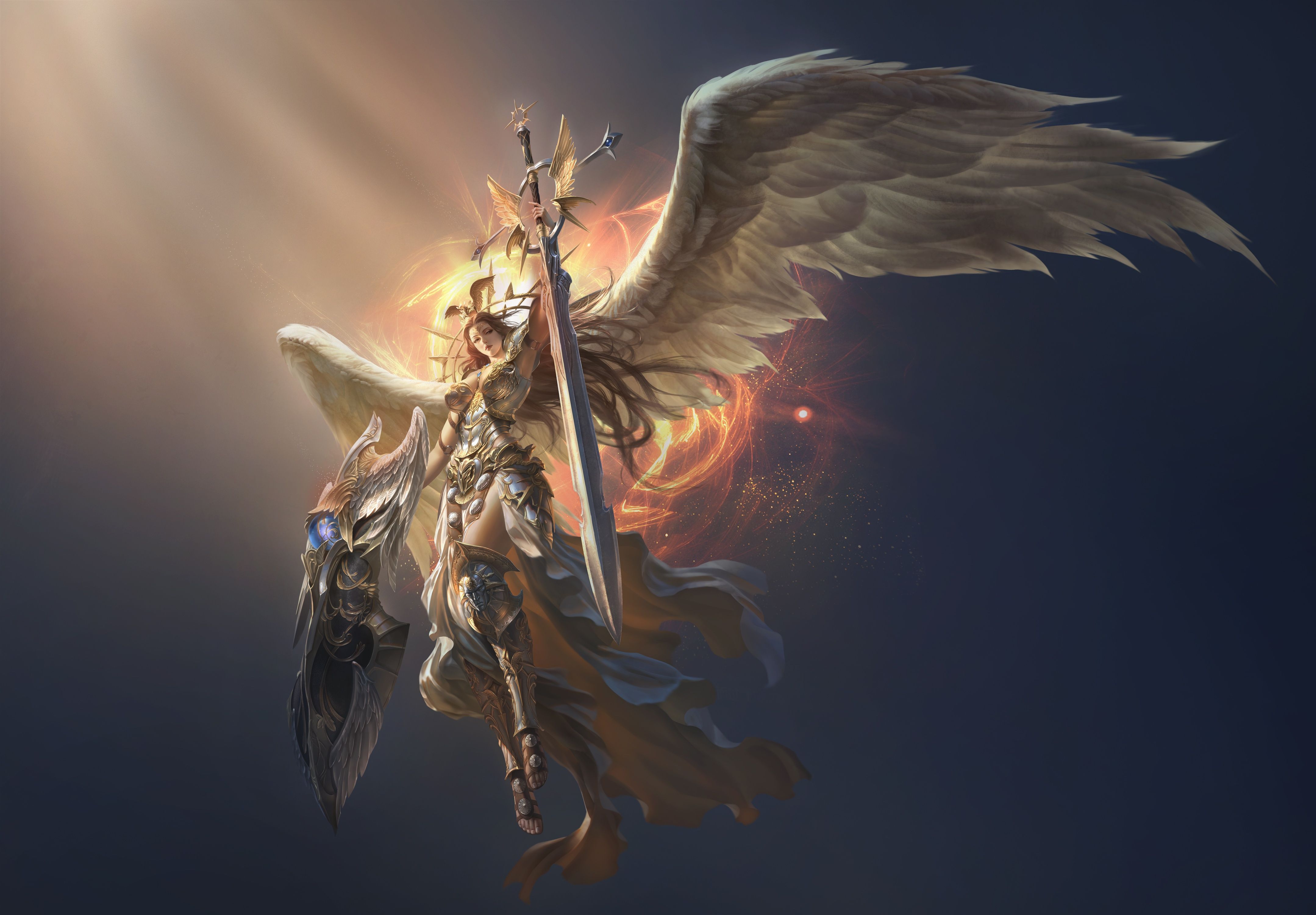 image League of Legends Armor Swords Warriors Wings 4317x3000