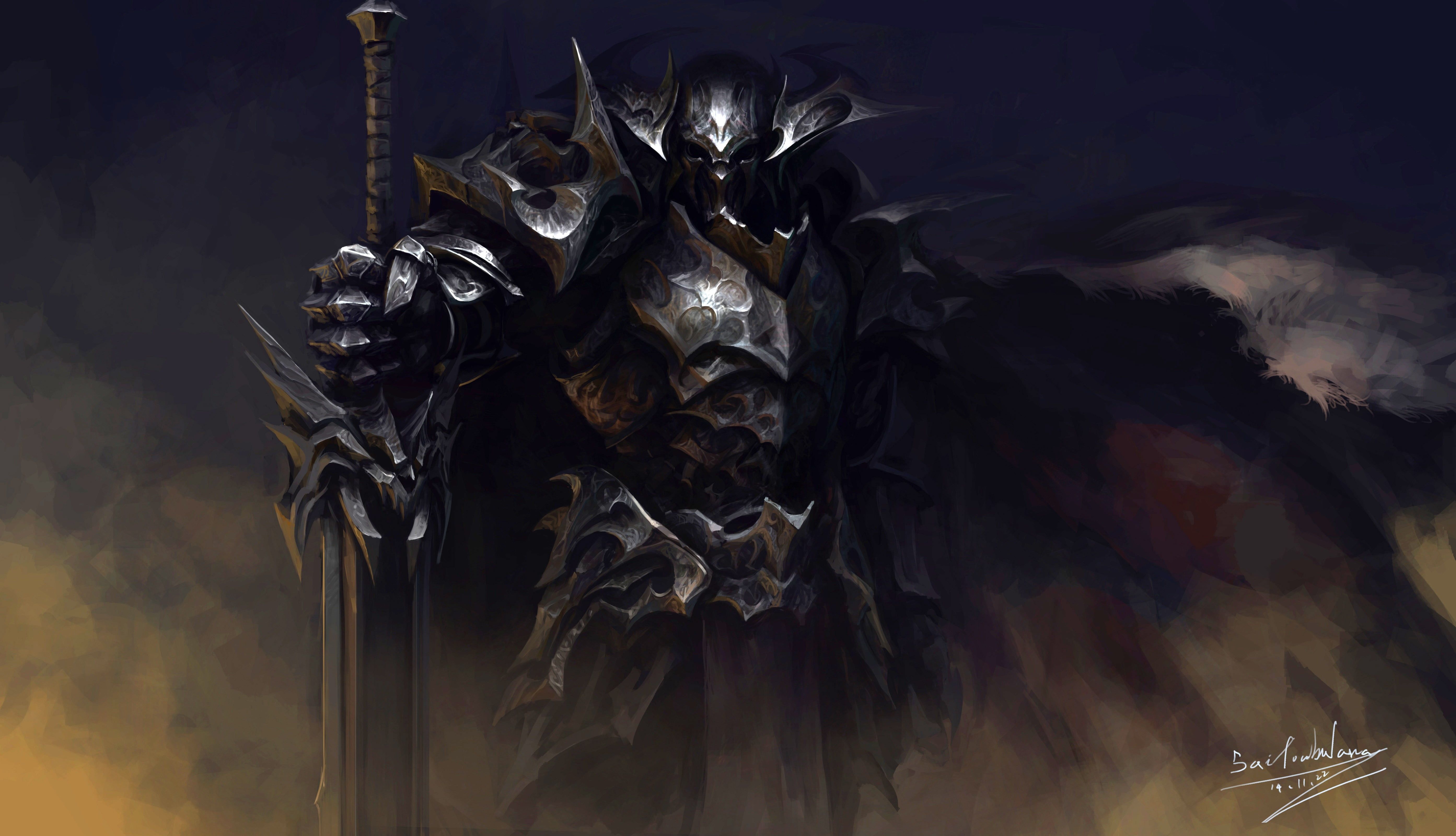 Animated warrior character, armor, knight, dark background, fantasy art HD wallpaper