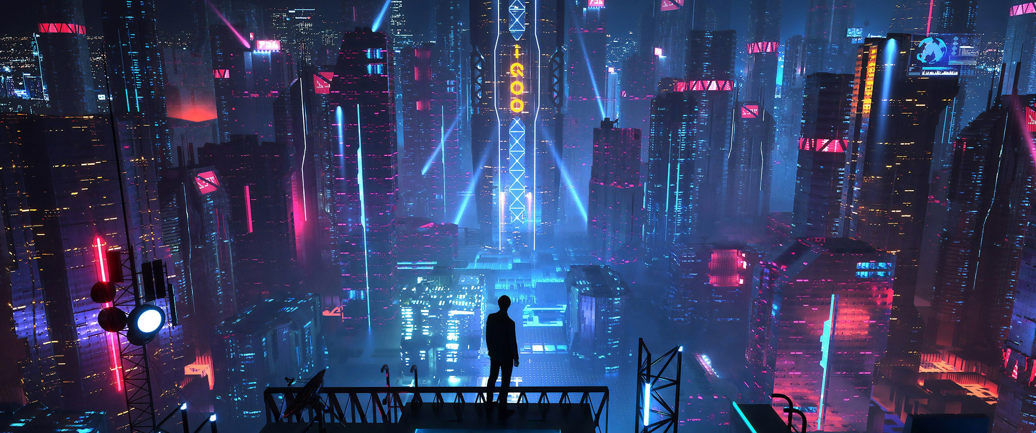 Sci Fi Fi City Buildings Night Cityscape 4K