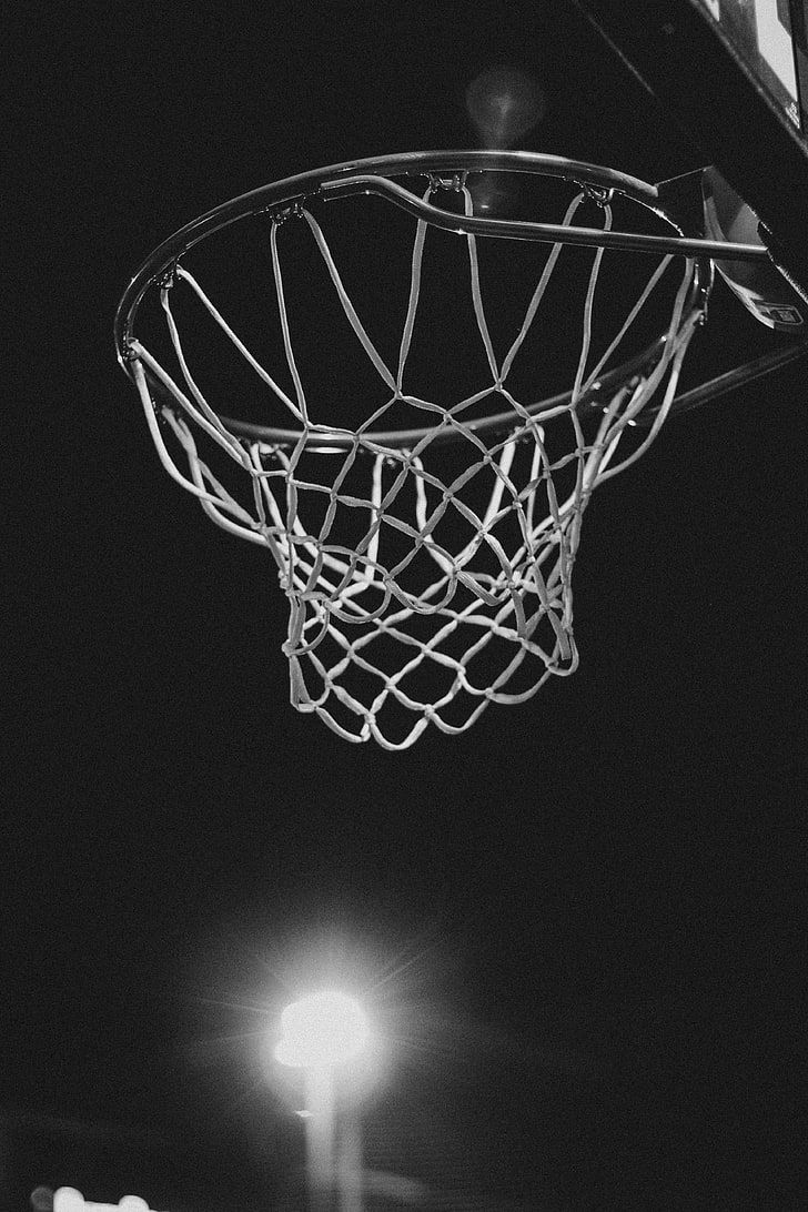 HD wallpaper: gray basketball ring, bw, net, basketball