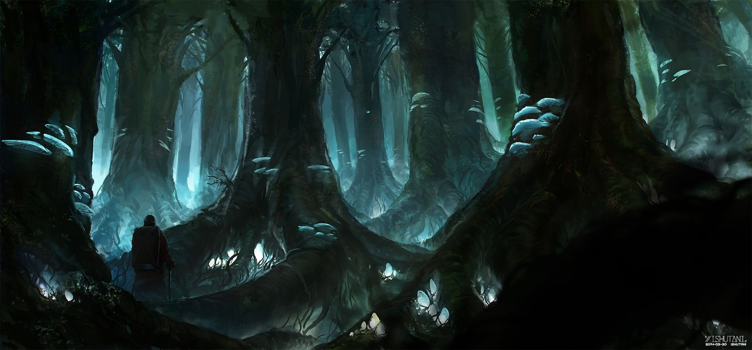 dark forest ishutani original scenic tree. konachan.com