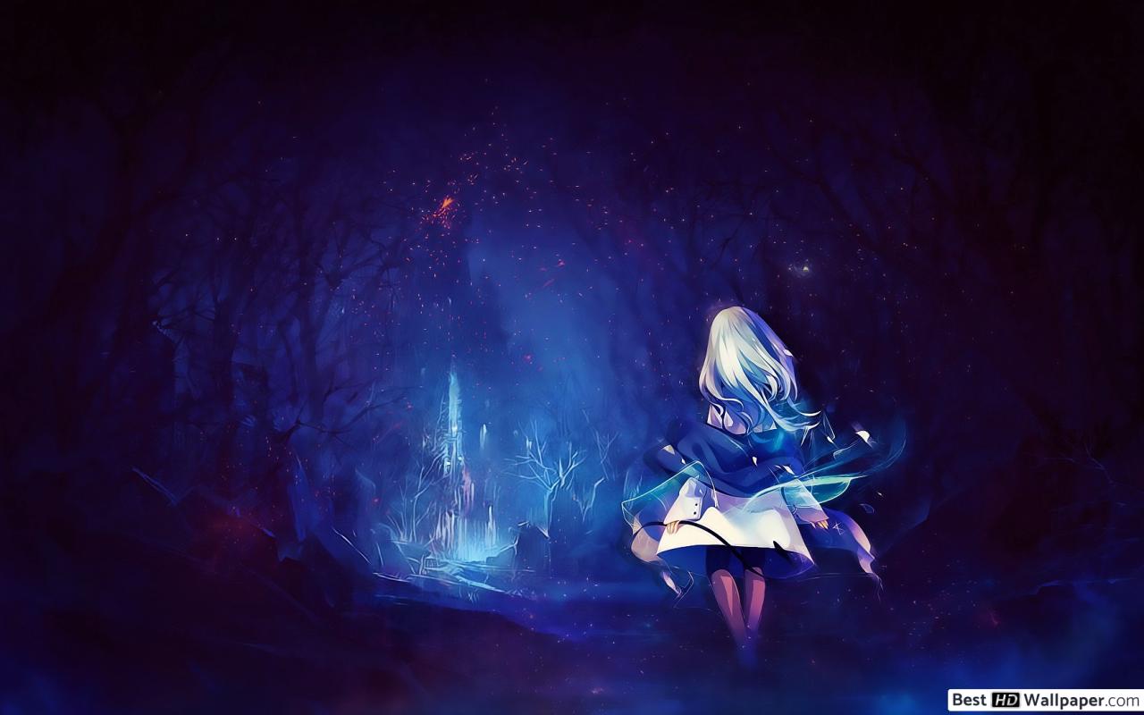 Anime girl in dark forest HD wallpaper download