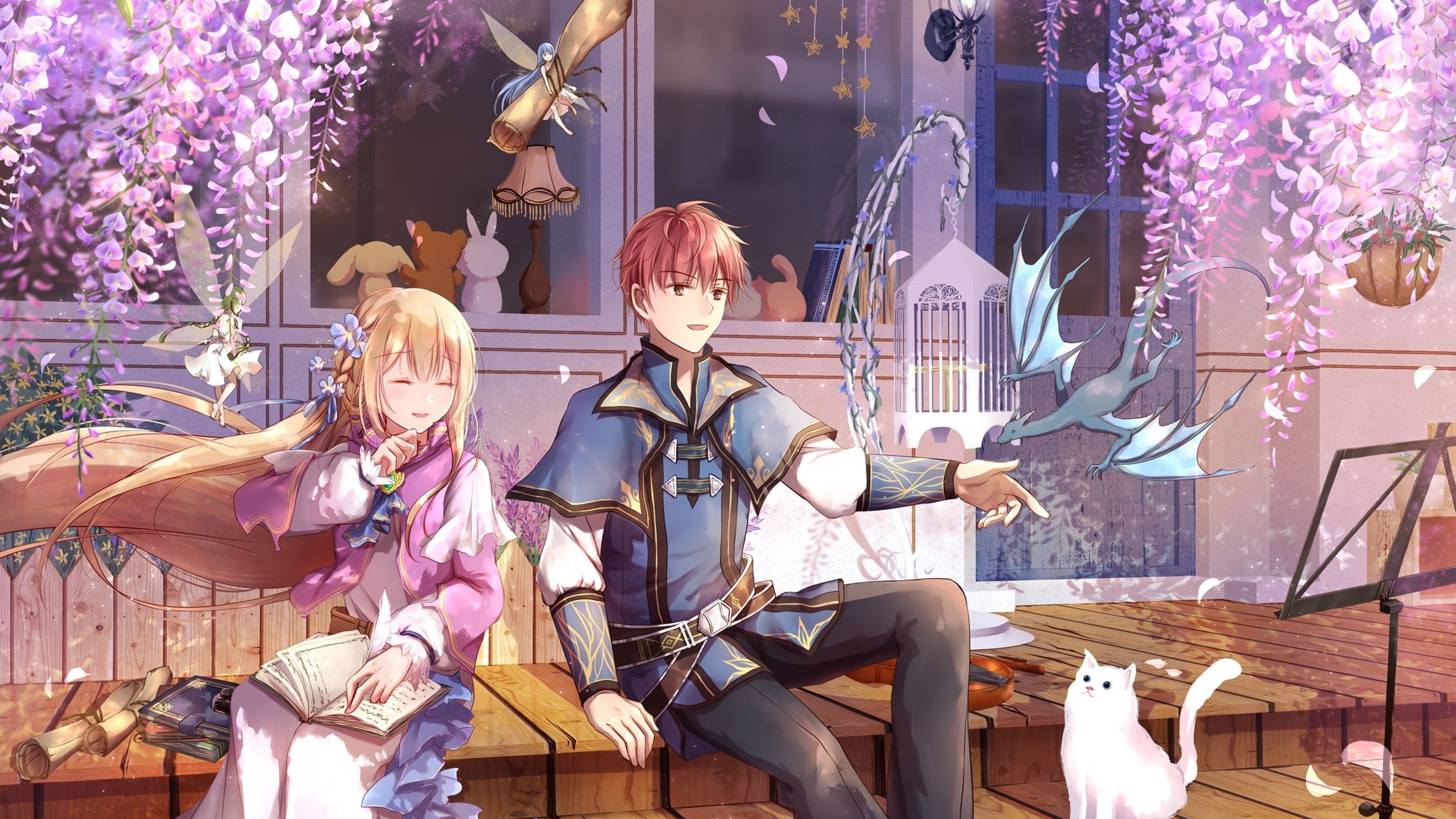 Download 3840x2160 Anime Couple, Fantasy, Fairy, Dragon, Creatures