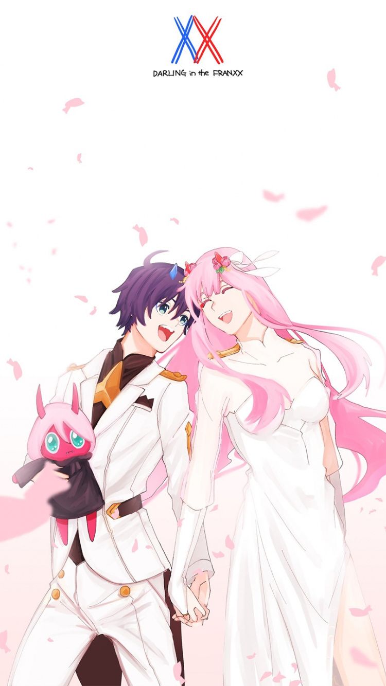 Download Couple, happy, Hiro and Zero Two, anime, art wallpaper, 750x iphone iPhone 8