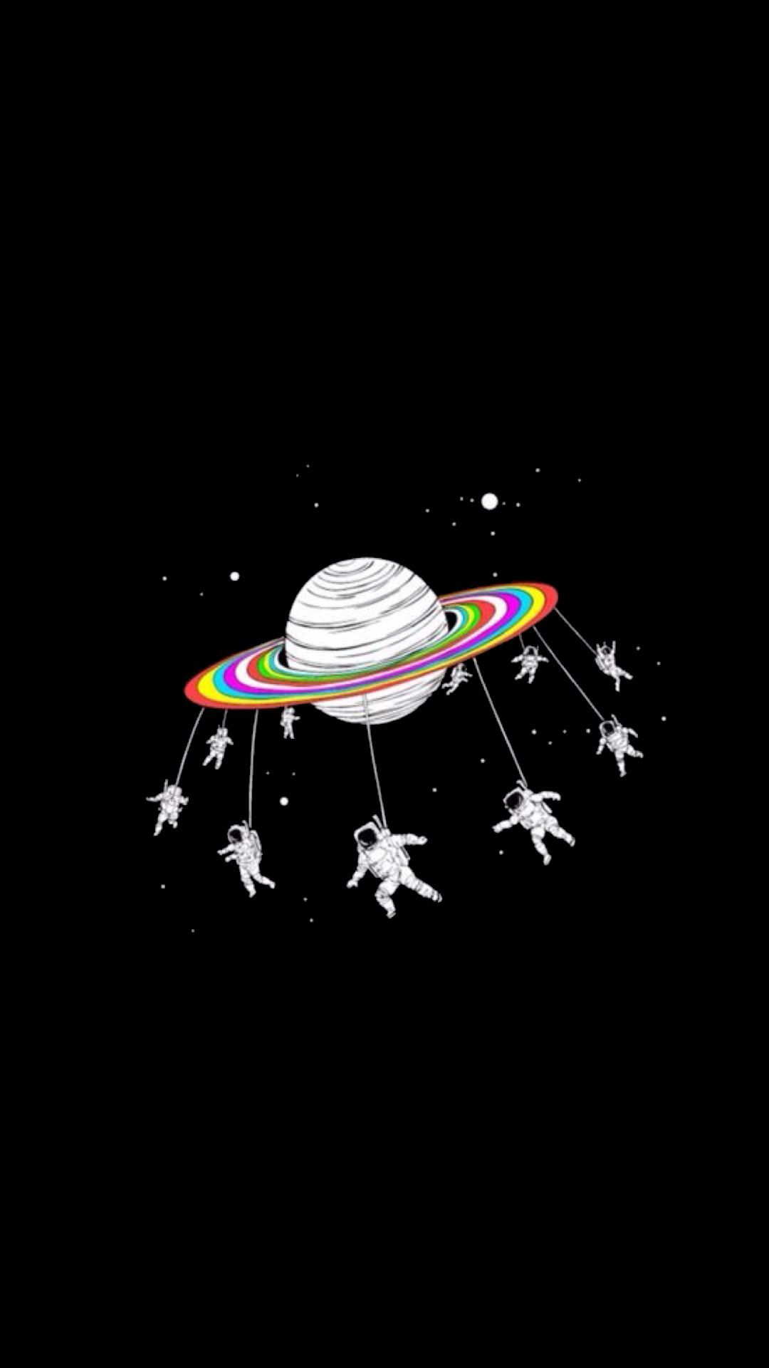 black #white #astronaut #saturn #planets #edgy #trippy #art #love
