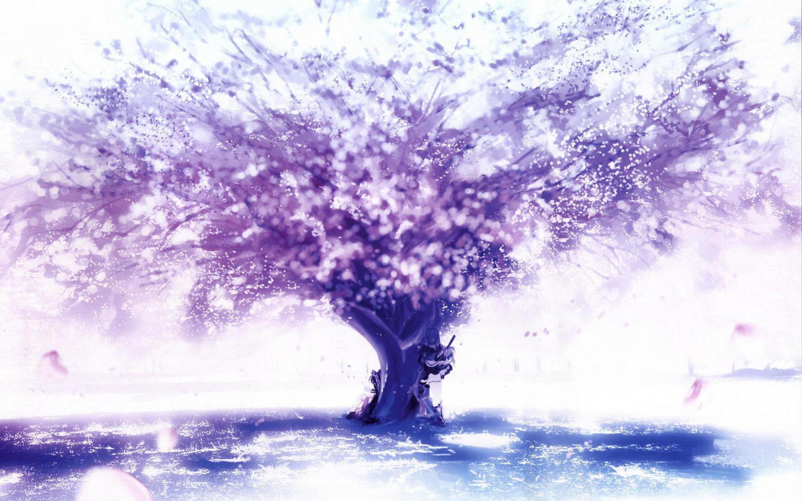 Anime Cherry Blossom Tree Background Wallpaper