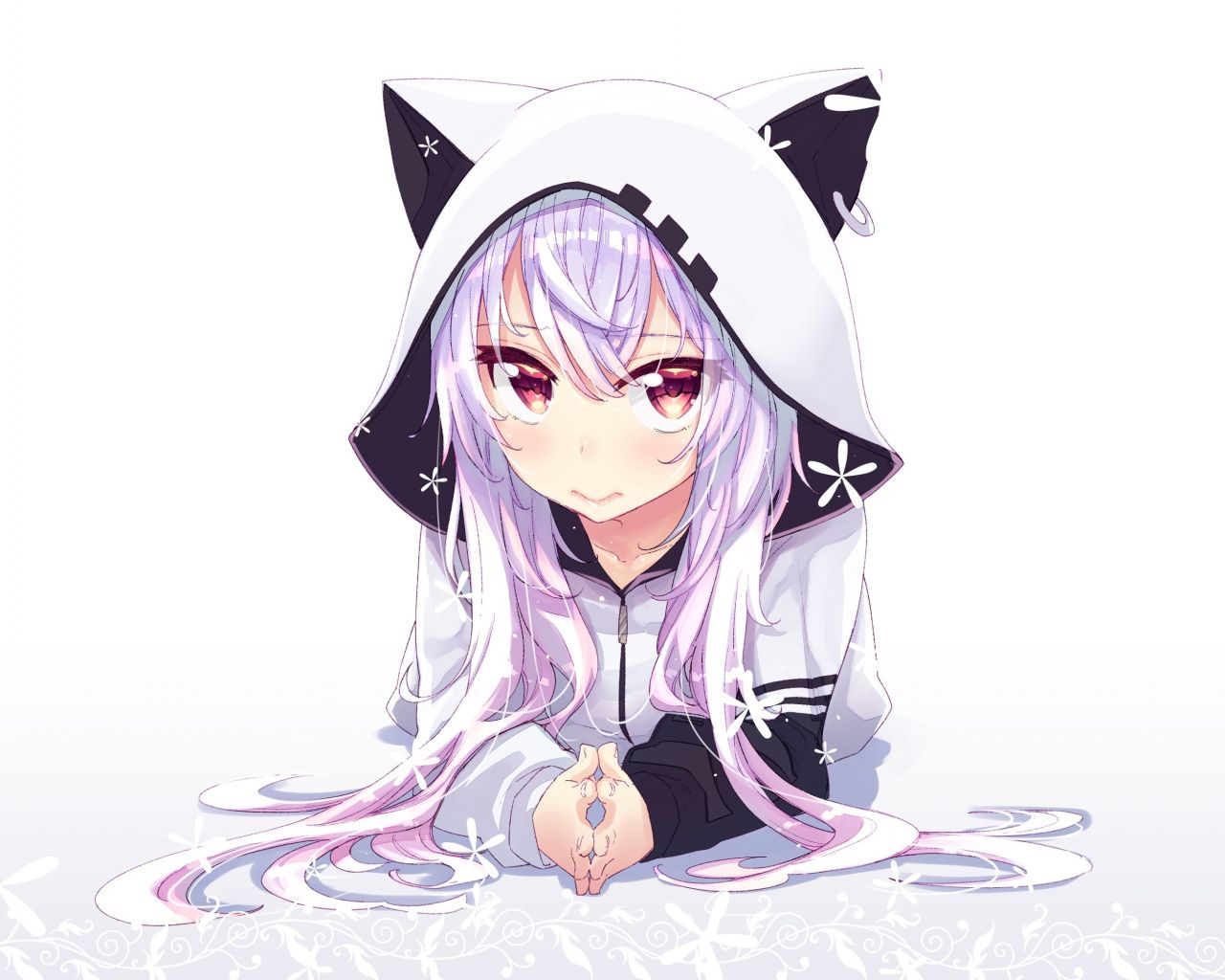 Download 1280x1024 wallpapers azuma lim, anime girl, white hoodie