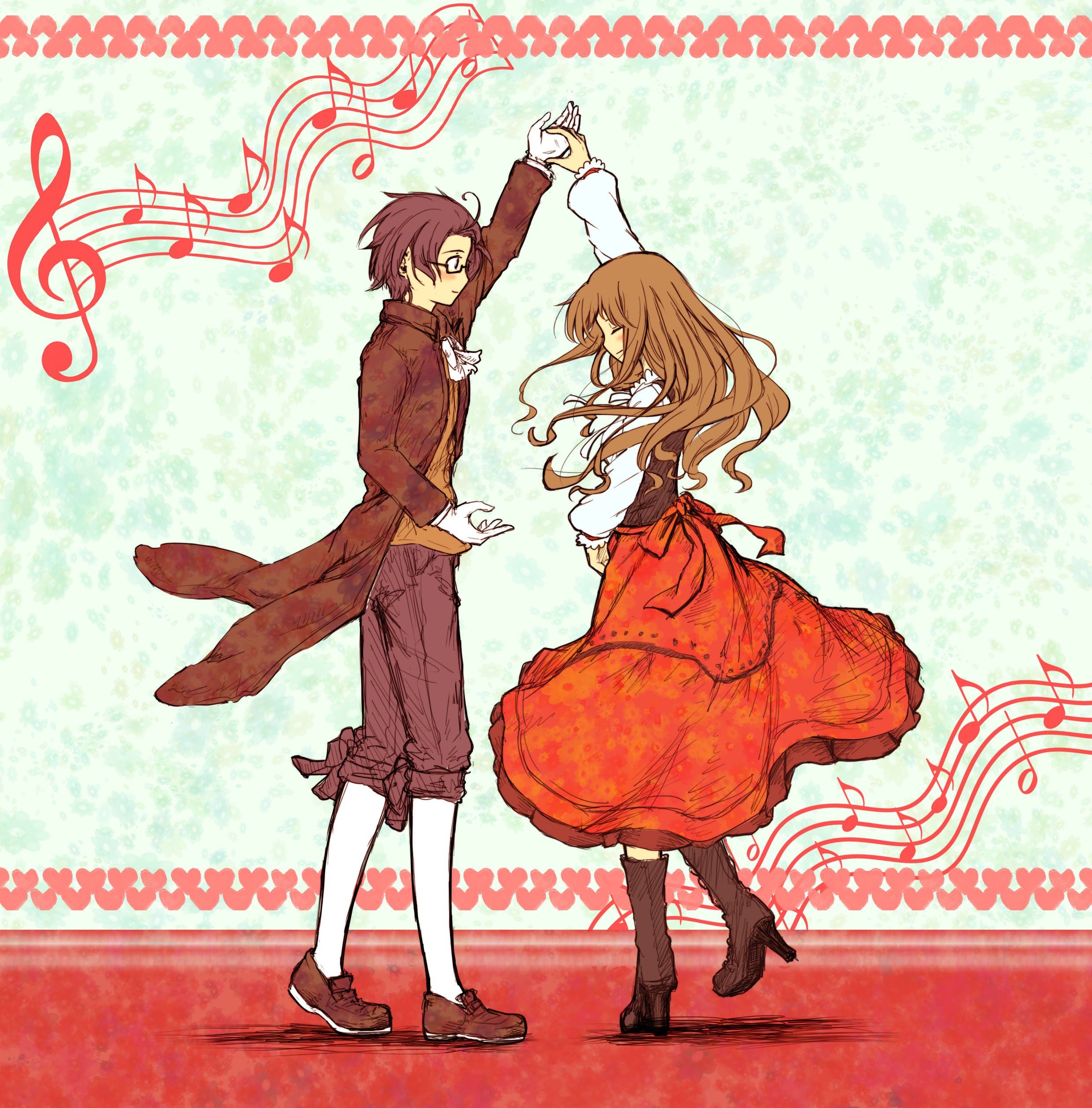 Anime couple dance music notes cute wallpaperx2517