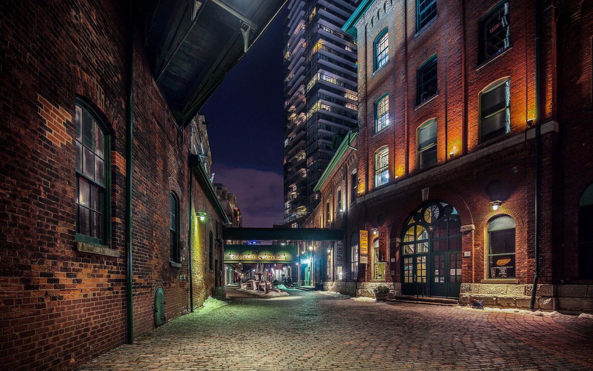 urban, Canada, Toronto, brick wall, cobblestones, streetscape