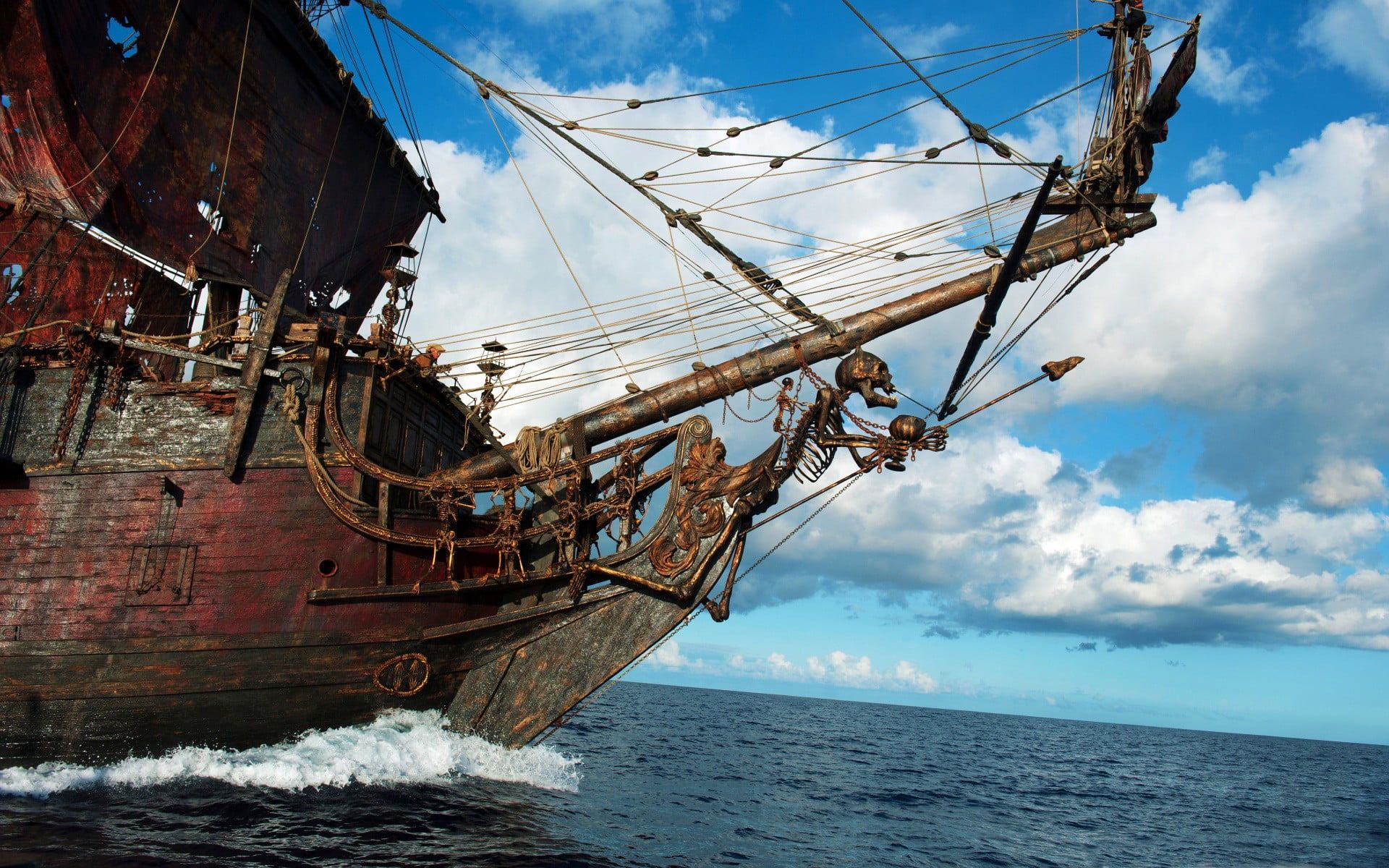 Brown pirate ship, ship, pirates, skeleton, sailing ship HD