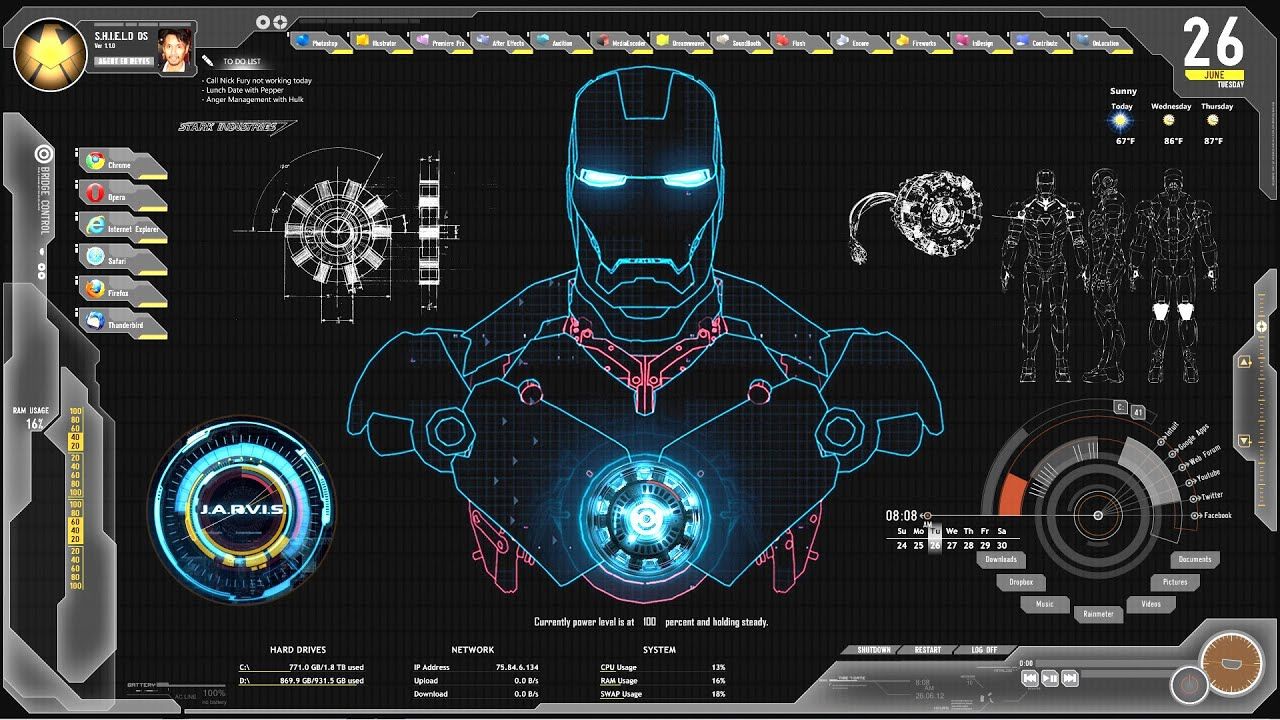 Futuristic Avengers Jarvis Shield Theme and Skin for Rainmeter