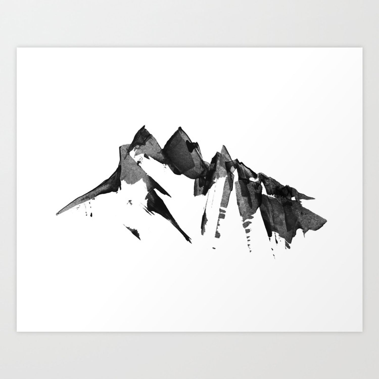 Mountain Painting. Landscape. Black and White Minimalism