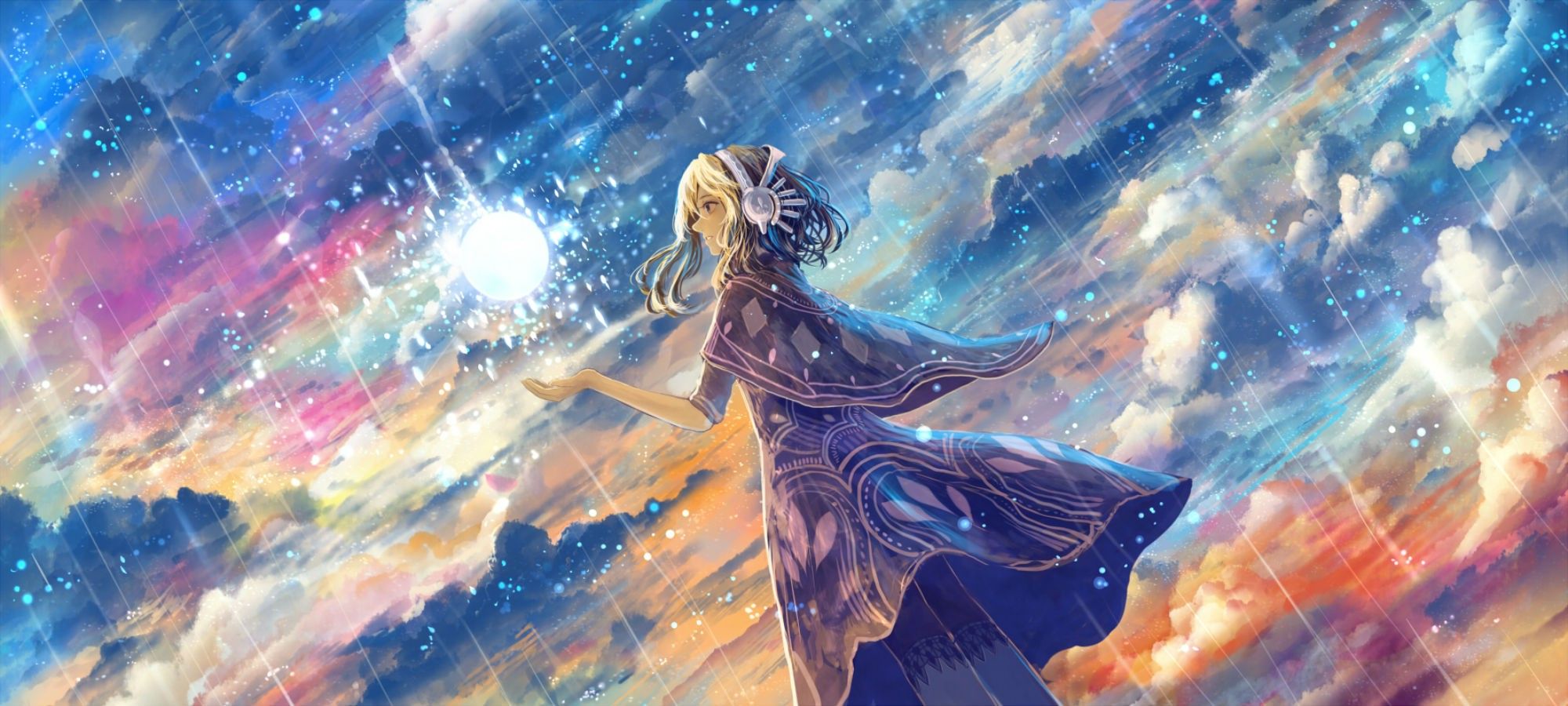 artwork, Fantasy Art, Anime, Magic, Stars, Clouds, Sky Wallpaper