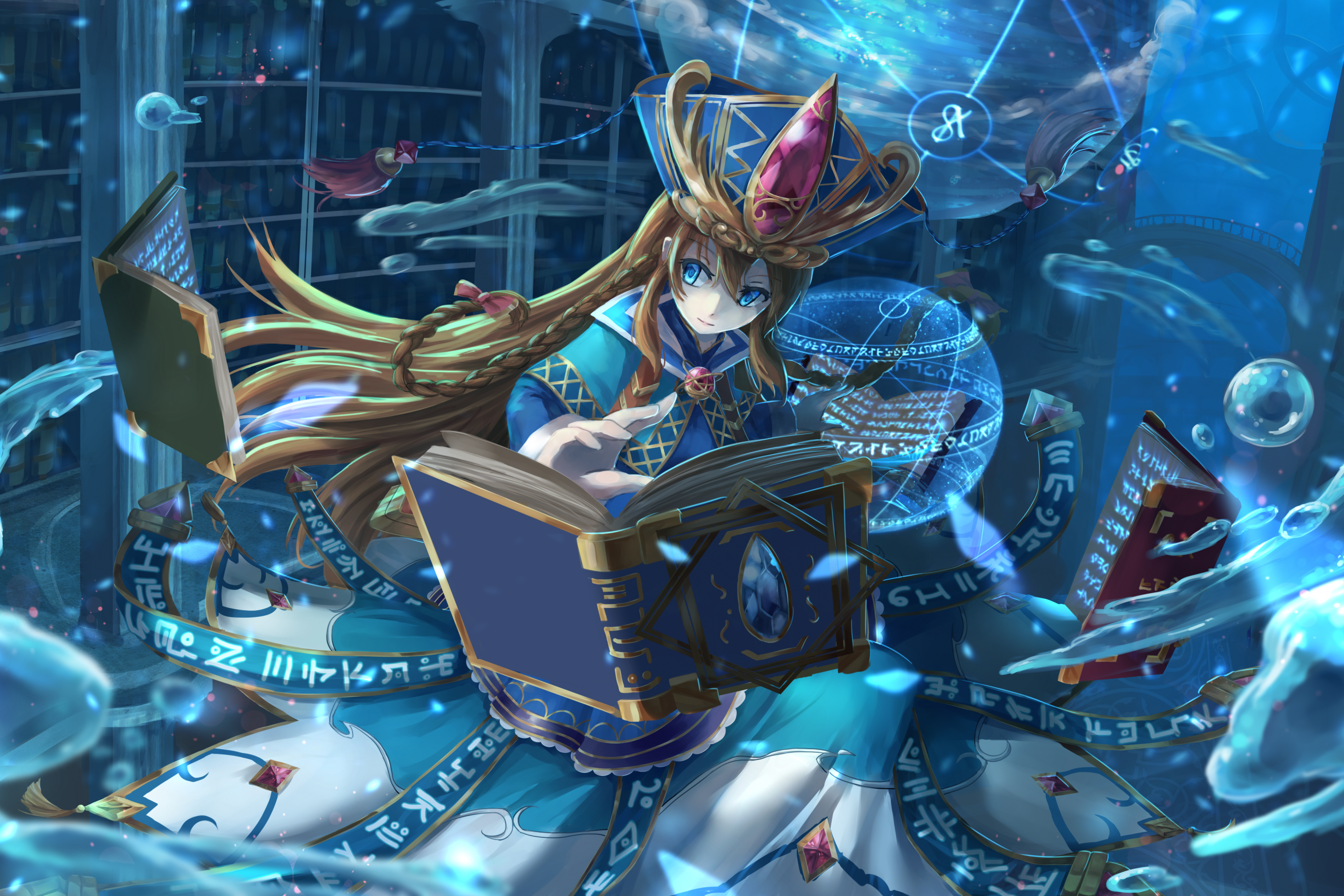 Download 2775x1850 Brave Frontier, Magic, Library, Water Drops