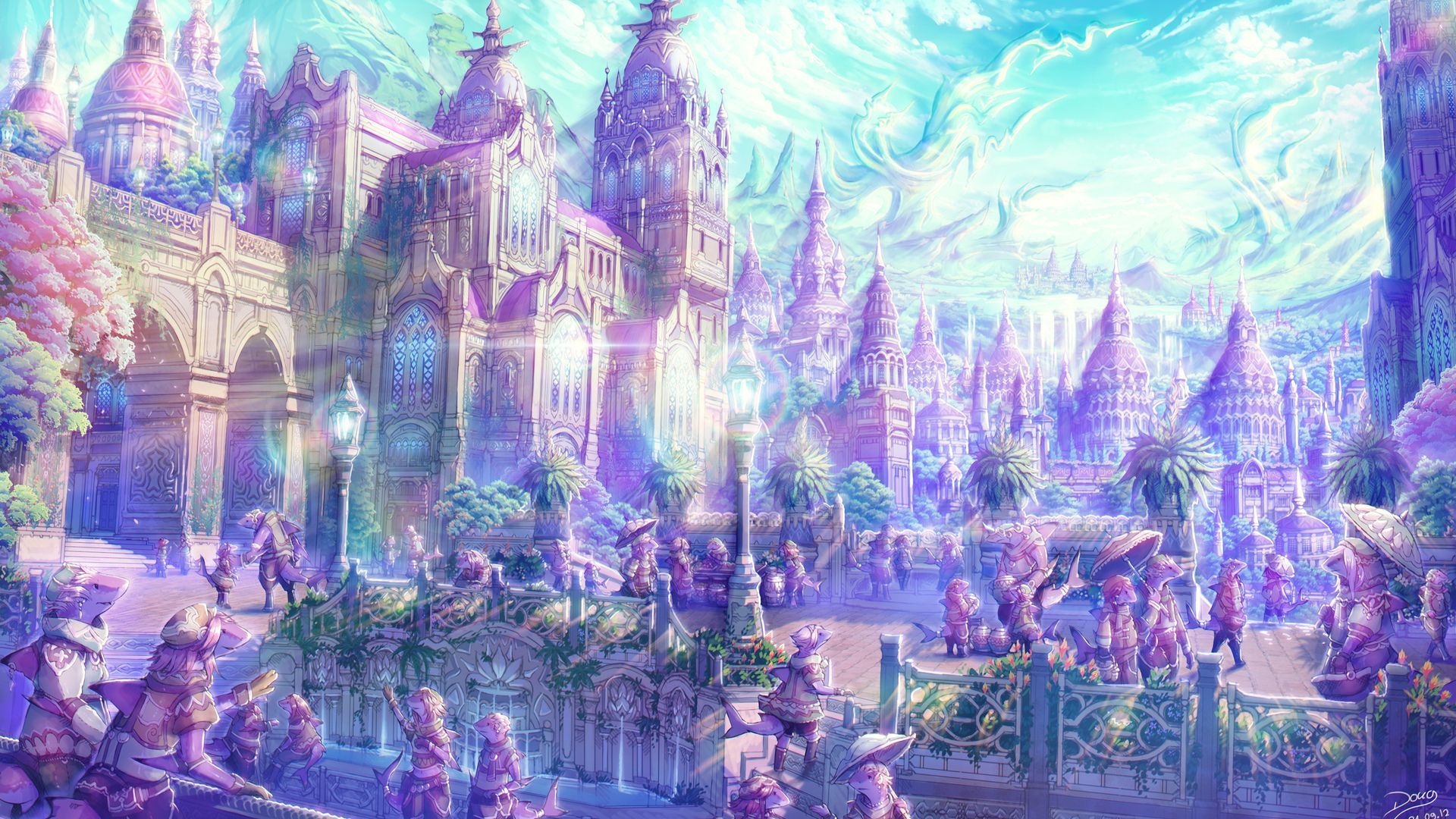 Anime artistic cities fantasy soft castles landscapes places