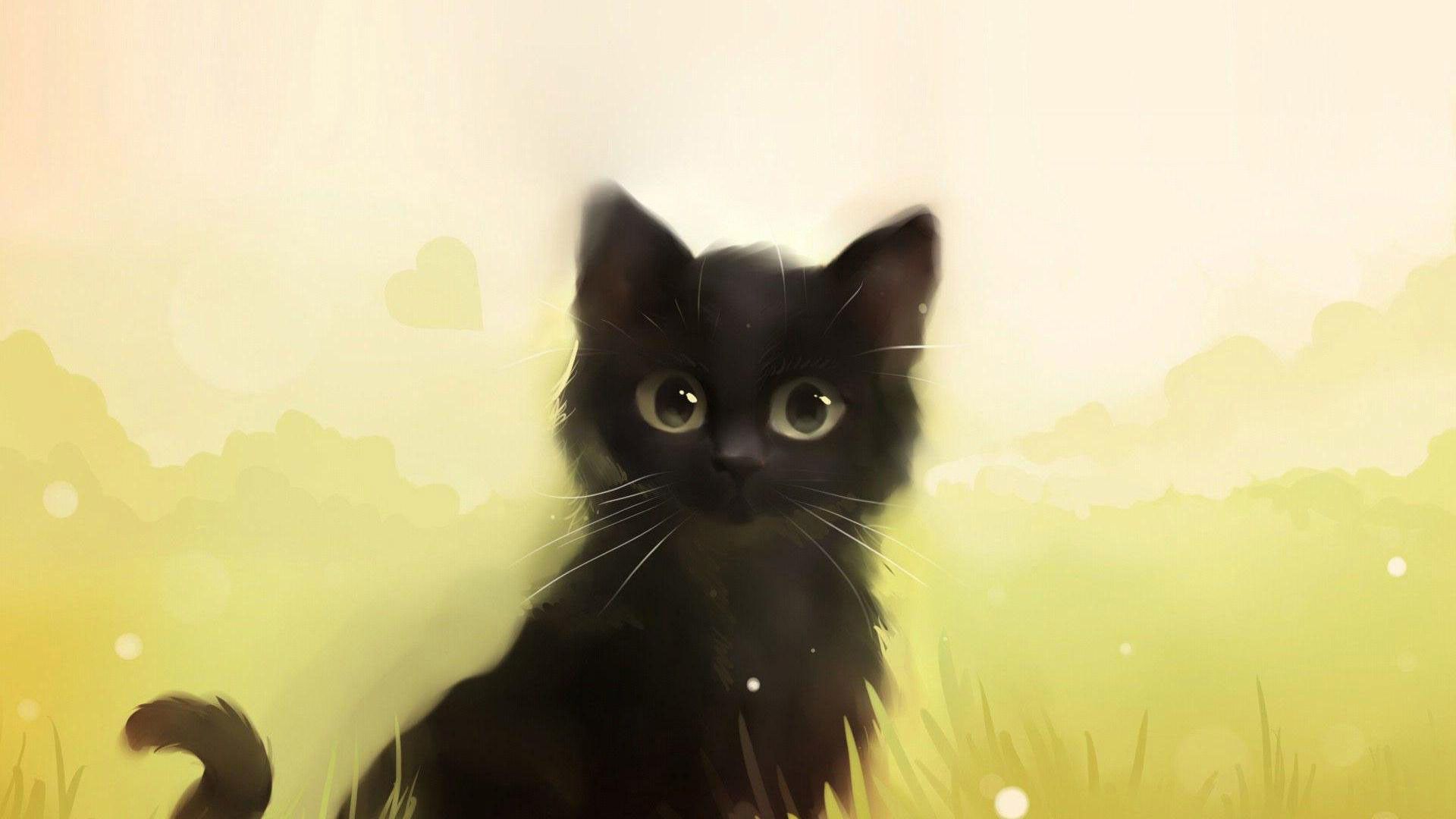 Cute animated black cat. Cat phone wallpaper