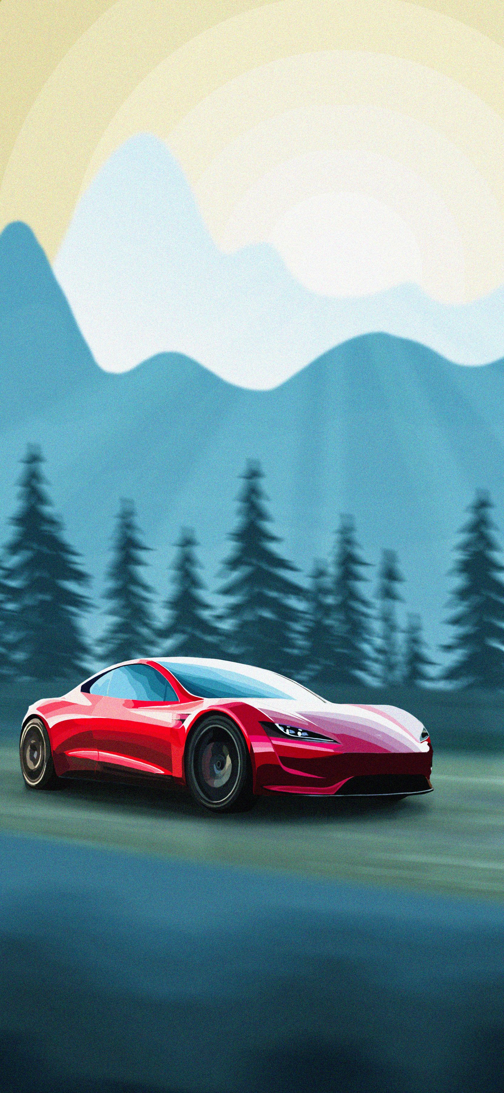 Supercars Gallery: Tesla Roadster iPhone Wallpaper