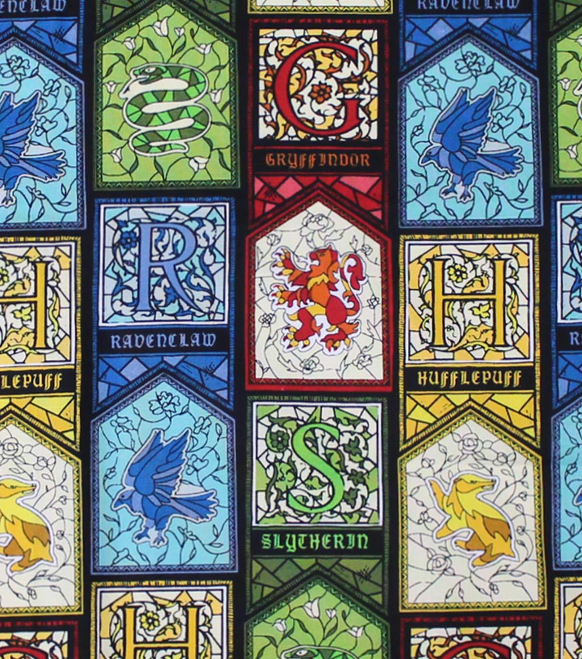 Harry Potter Cotton Fabric Stained Glass Houses