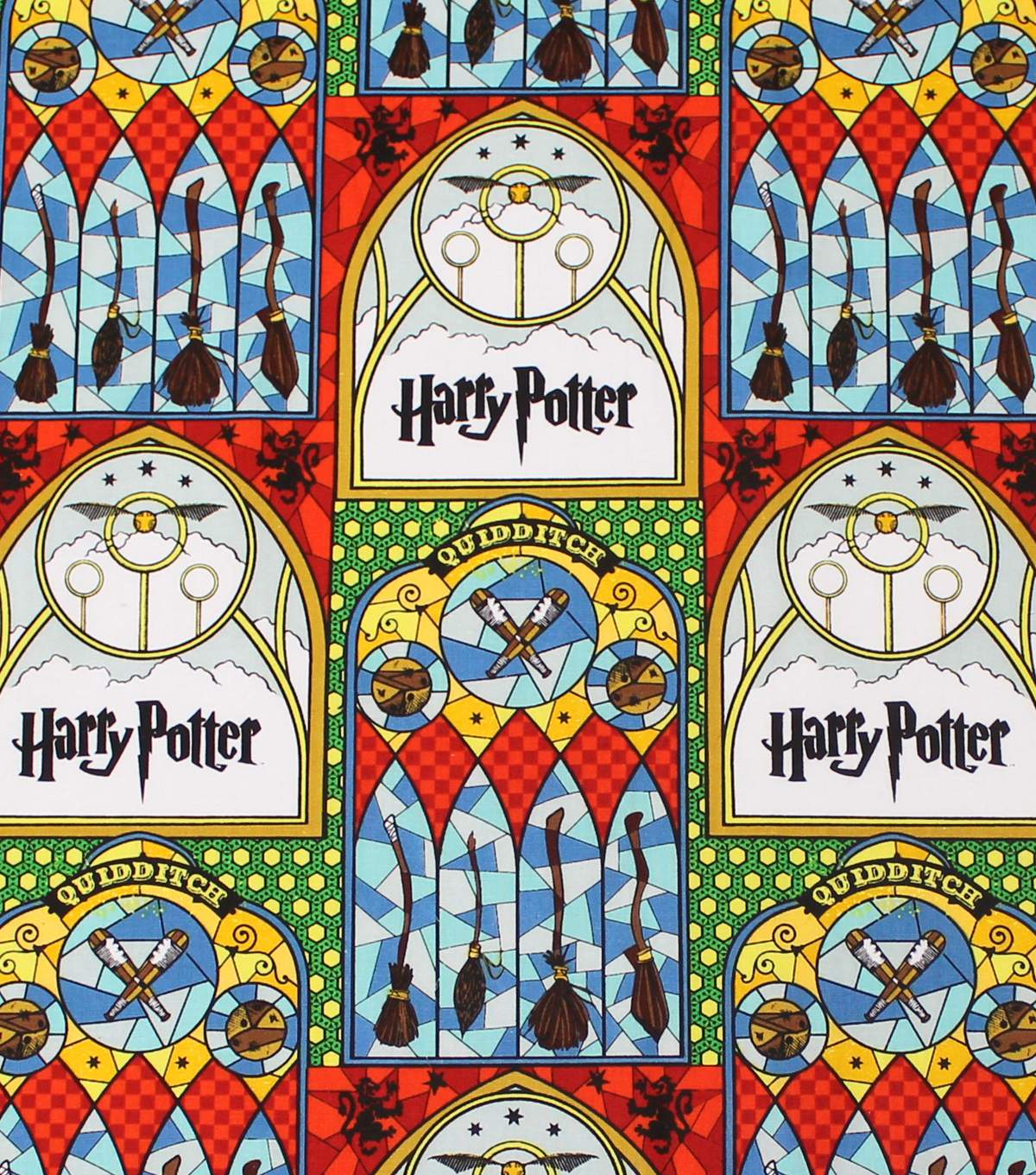 Harry Potter Cotton Fabric Stained Glass Quidditch