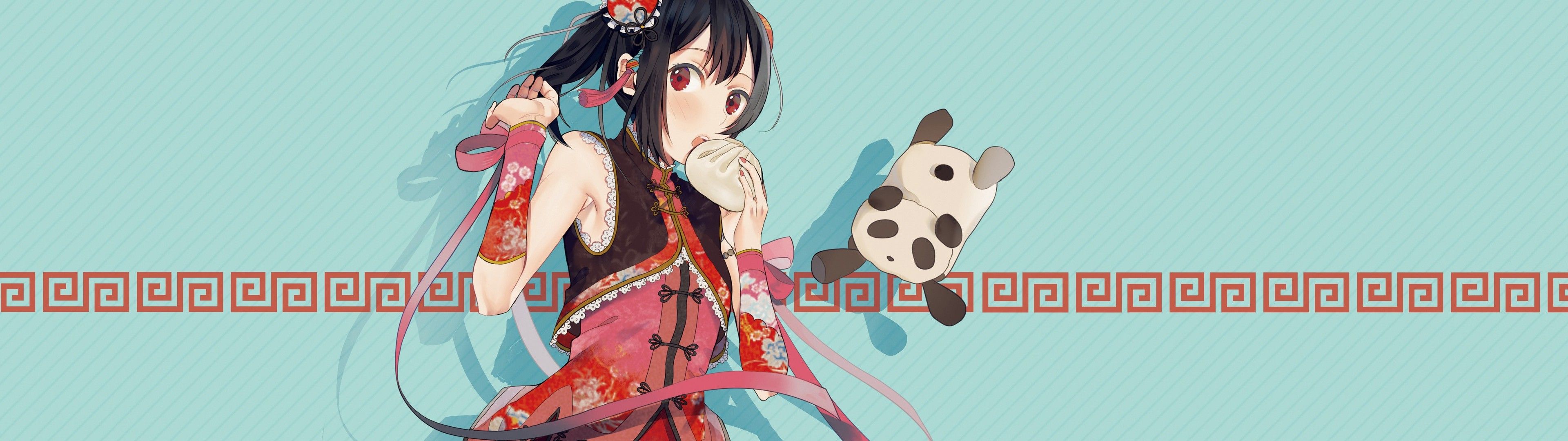#panda, #anime girls, #Chinese dress wallpaper. Anime