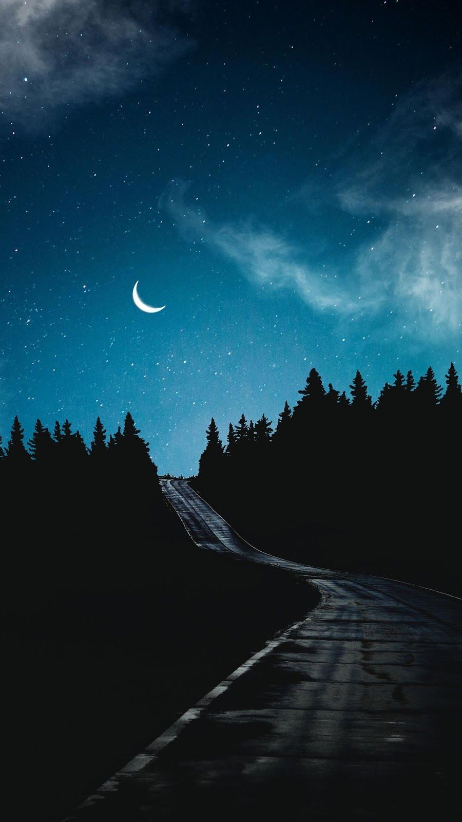 Road under crescent moon #wallpaper #iphone #android #background