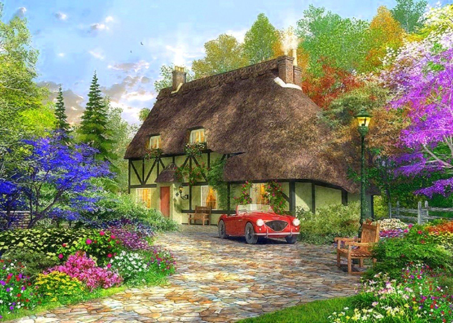 Spring Cottage Painting Wallpaper and Background Imagex1035