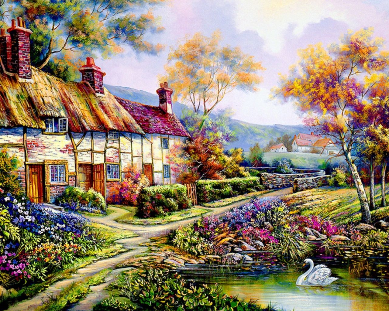 Countryside Cottage desktop PC and Mac wallpaper